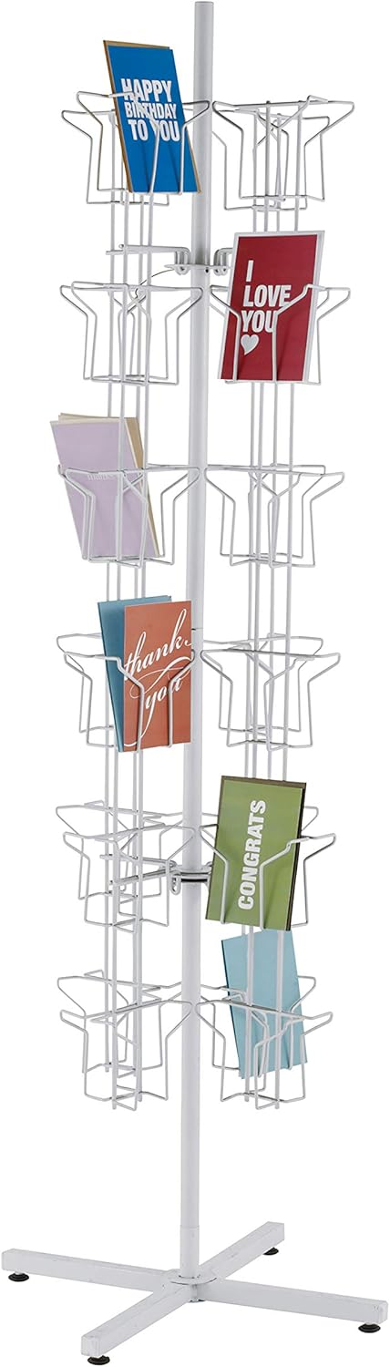 Rotating Greeting Card Rack - 48 Pocket - Overall Dimension: 65”H x 16”D - 48 Pockets Total (Each 5”W x 7”H x 1 5/8”D) - Perfect for Thrift, Retail, Grocery, and Convenience