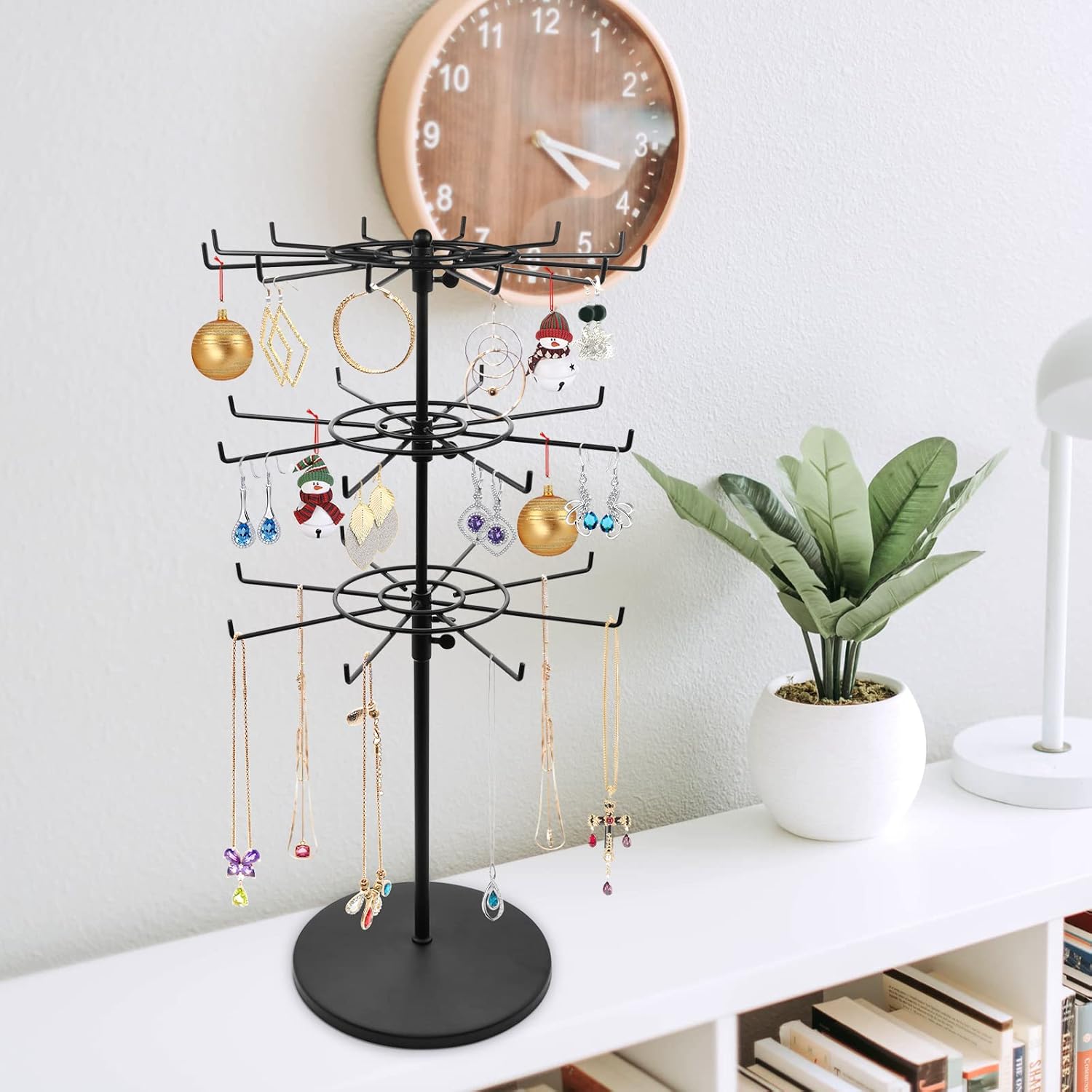 Heavy Duty Adjustable Three Tier Counter Top Spinner Display Stand, Black