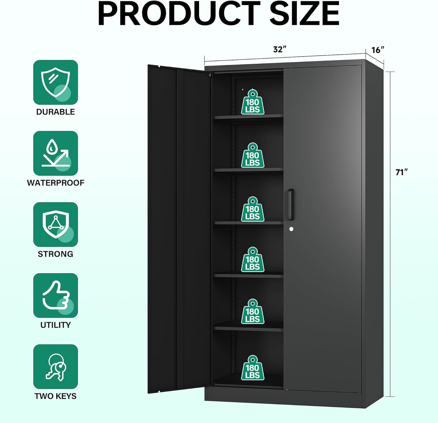 Metal Storage Cabinets with Lock Doors,Tall Locker Organizer Steel Garage Cabinets, 5 Adjustable Layers Shelves for Home, Office, Warehouse,Tool,Industrial