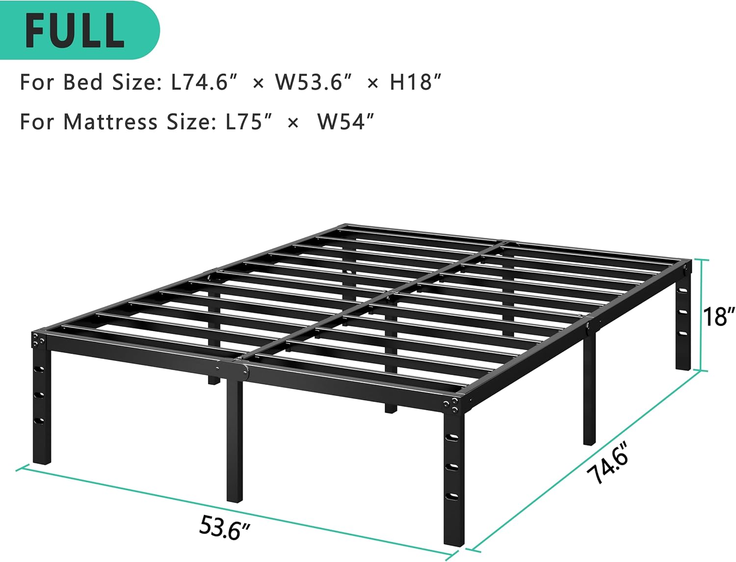 Metal Platform Bed Frame 16 Inch Tall,No Box Spring Needed,4 Size Bed with Heavy Duty Strong Support Slats,Easy to Assemble,Black