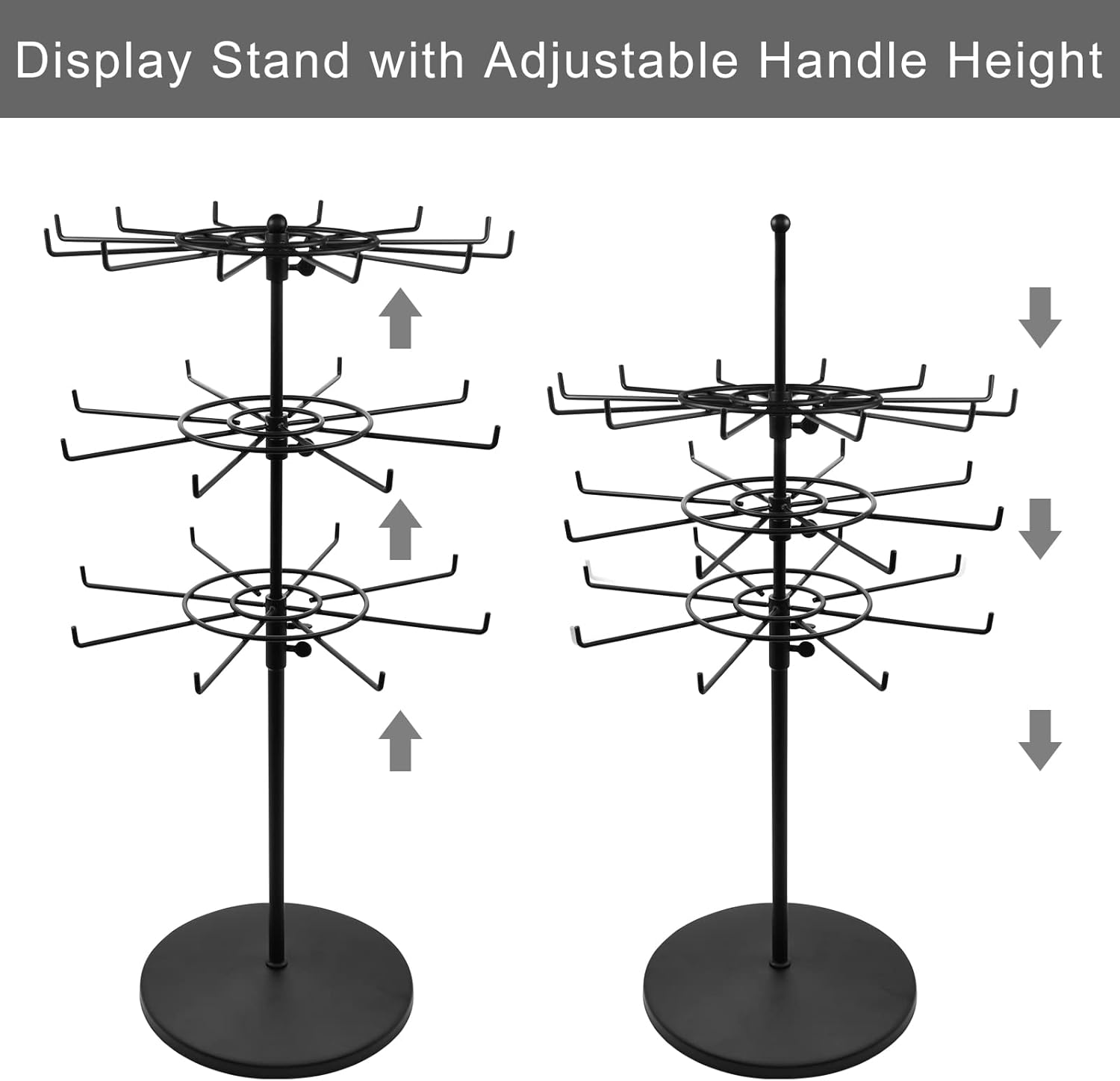 Heavy Duty Adjustable Three Tier Counter Top Spinner Display Stand, Black