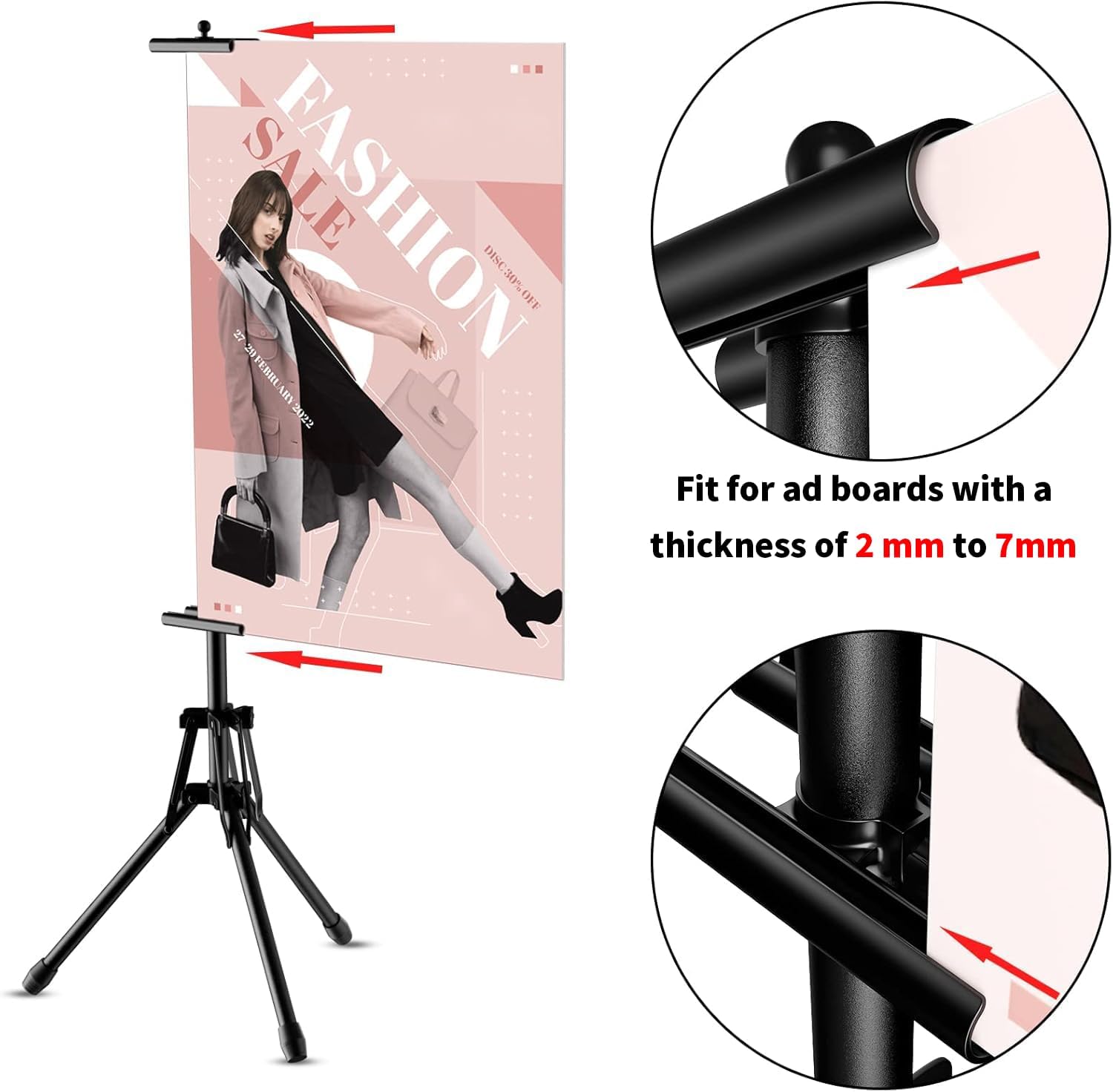 Sign Stand,Double-Sided Advertising Display Tripod Sign Holder, Adjustable Pedestal Banner Stand Height Up to 79 in,Poster Stands for Wedding, Restaurant or Business(Poster not Included)