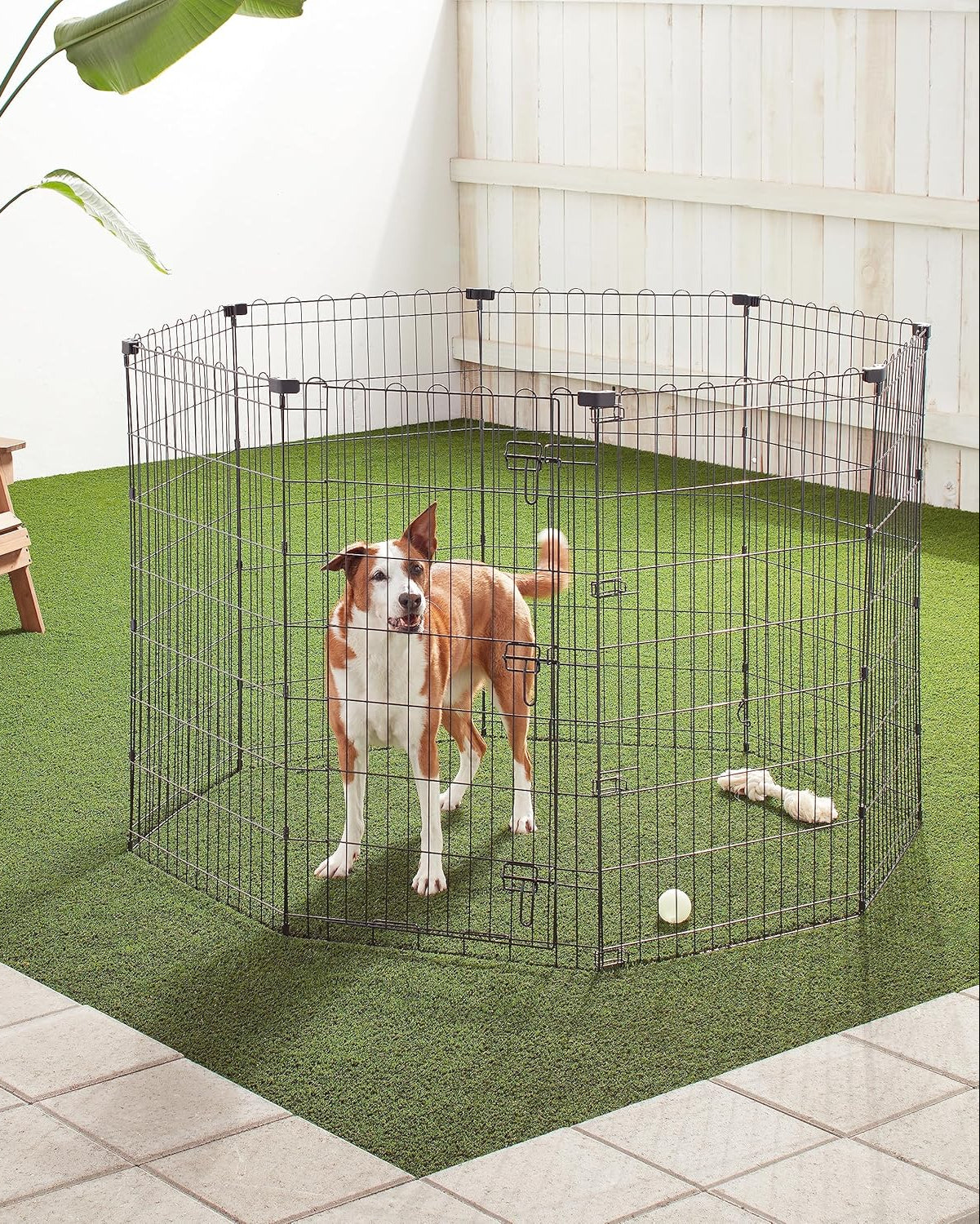 Foldable Octagonal Metal Exercise Dog Playpen - Indoor/Outdoor, No Door, Extra Small (8 Panels, 24 x 24), Easy to assemble, store, and customize, 24" - Puppy, Black