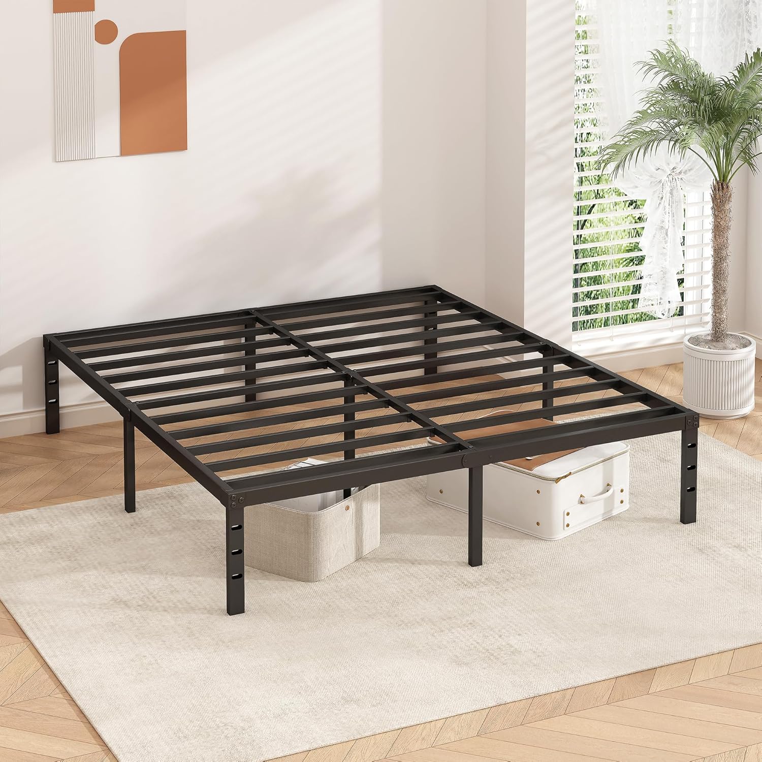 Metal Platform Bed Frame 16 Inch Tall,No Box Spring Needed,4 Size Bed with Heavy Duty Strong Support Slats,Easy to Assemble,Black