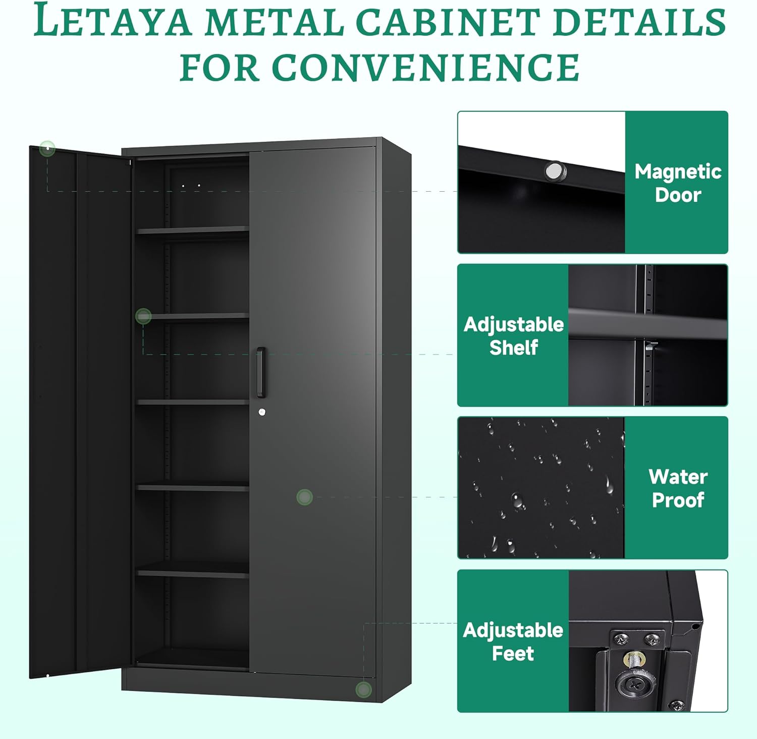 Metal Storage Cabinets with Lock Doors,Tall Locker Organizer Steel Garage Cabinets, 5 Adjustable Layers Shelves for Home, Office, Warehouse,Tool,Industrial