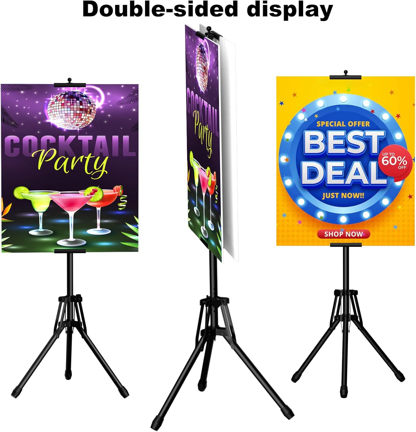 Sign Stand,Double-Sided Advertising Display Tripod Sign Holder, Adjustable Pedestal Banner Stand Height Up to 79 in,Poster Stands for Wedding, Restaurant or Business(Poster not Included)