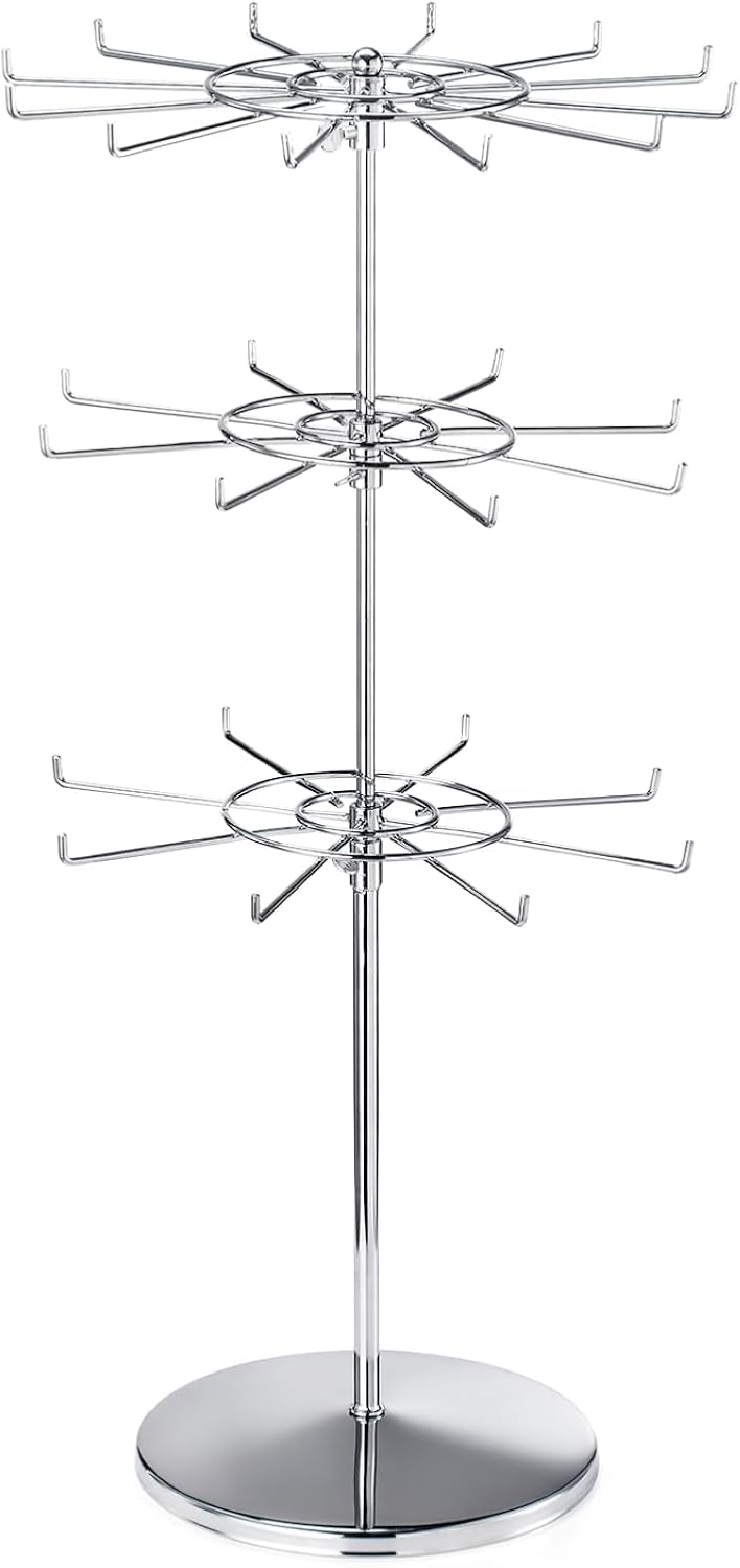 Heavy Duty Adjustable Three Tier Counter Top Spinner Display Stand, Black