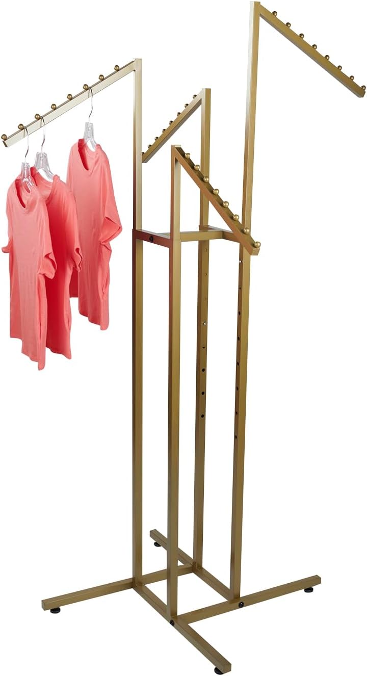 Black 4 Way Adjustable Clothing Rack with Slanted Arms - Retail Clothing Rack Display - Adjustable Height Arms from 48" to 72" Perfect for Clothing Stores