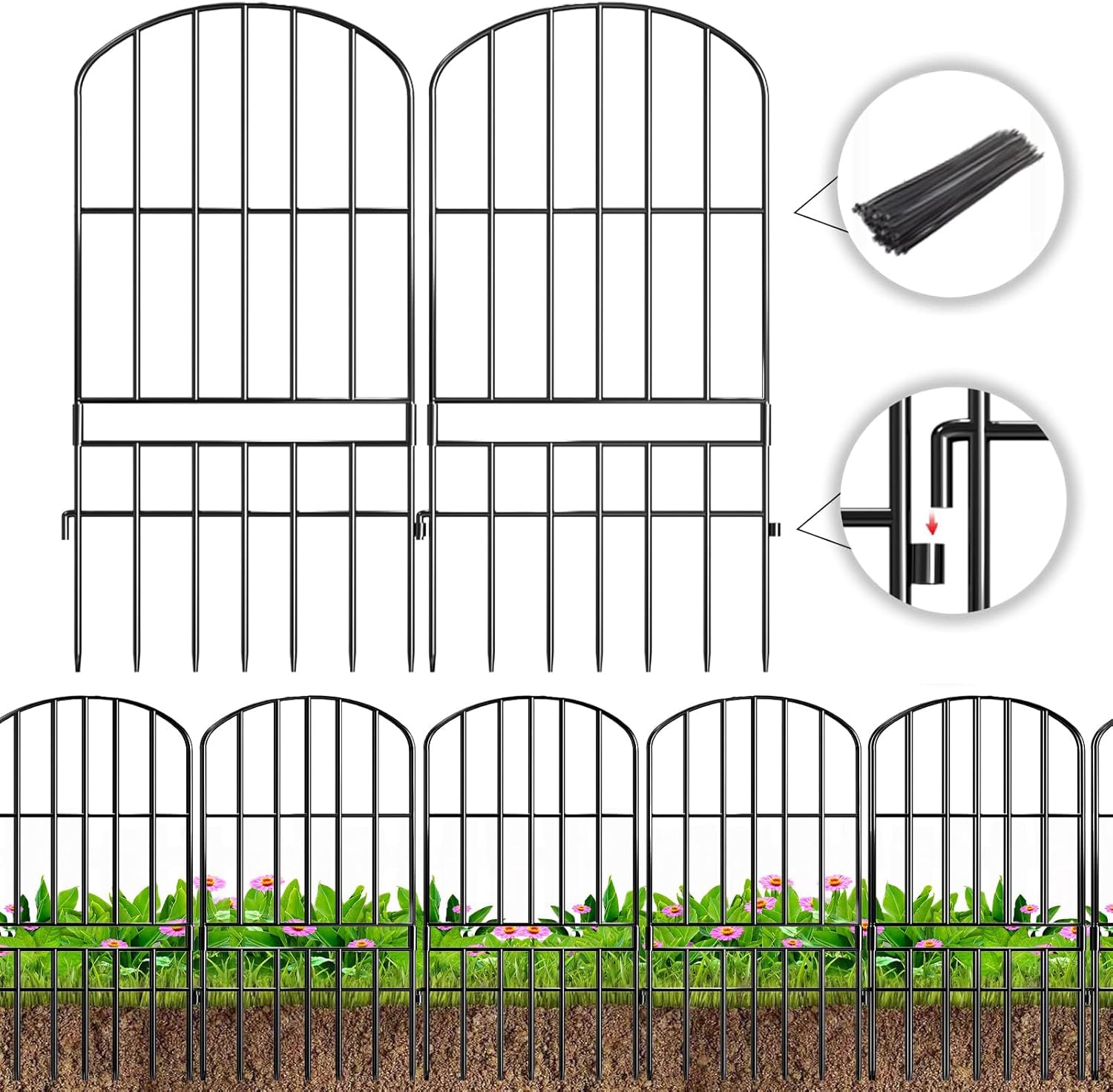 Animal Barrier Garden Fence,15 Pack Black 12''L x 25" H no dig Fence, Underground dig Protection for Dog Rabbits Rustproof Metal Wire Panel Border, 15 ft Ground Stakes for Outdoor Patio