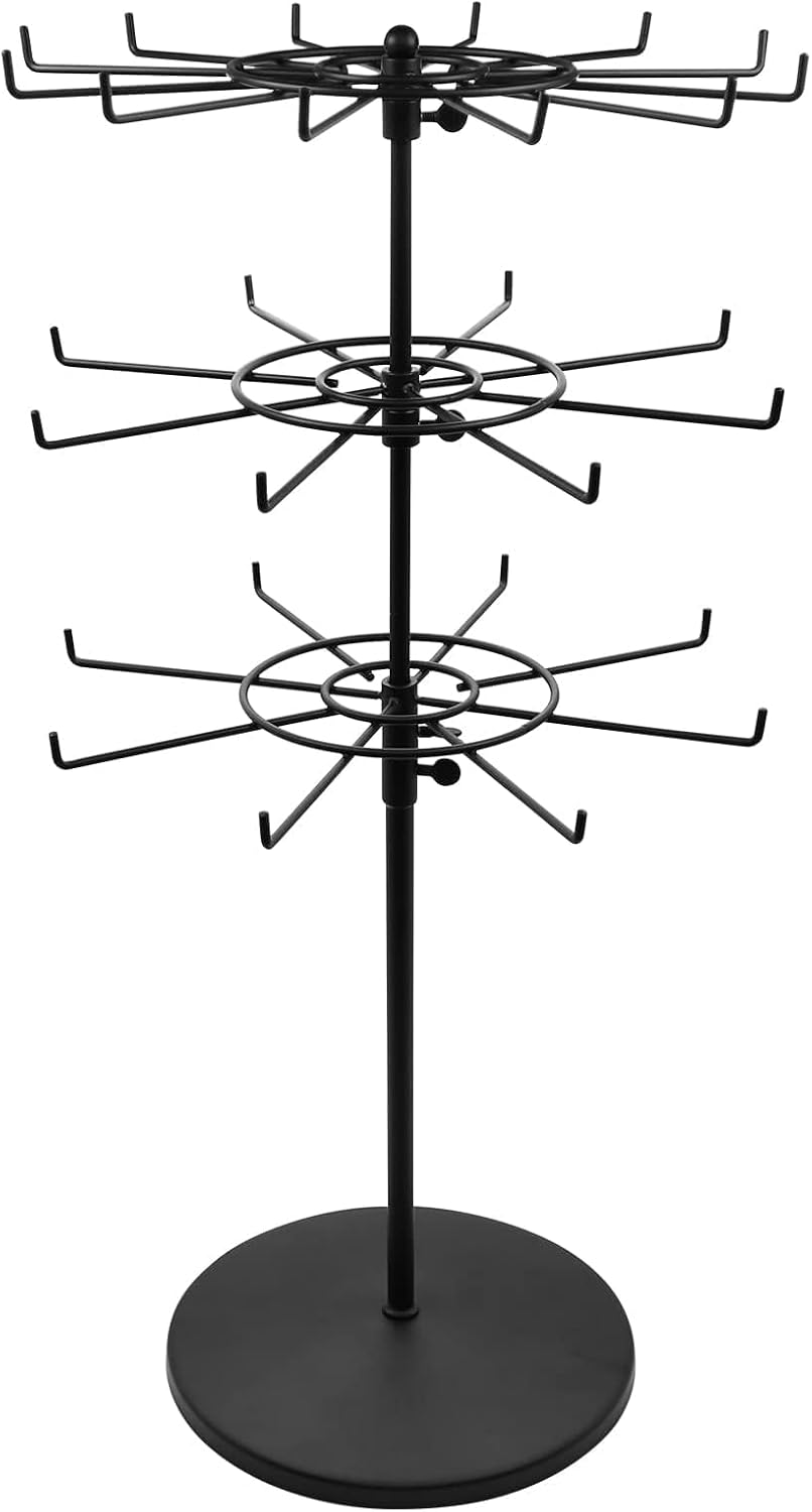 Heavy Duty Adjustable Three Tier Counter Top Spinner Display Stand, Black