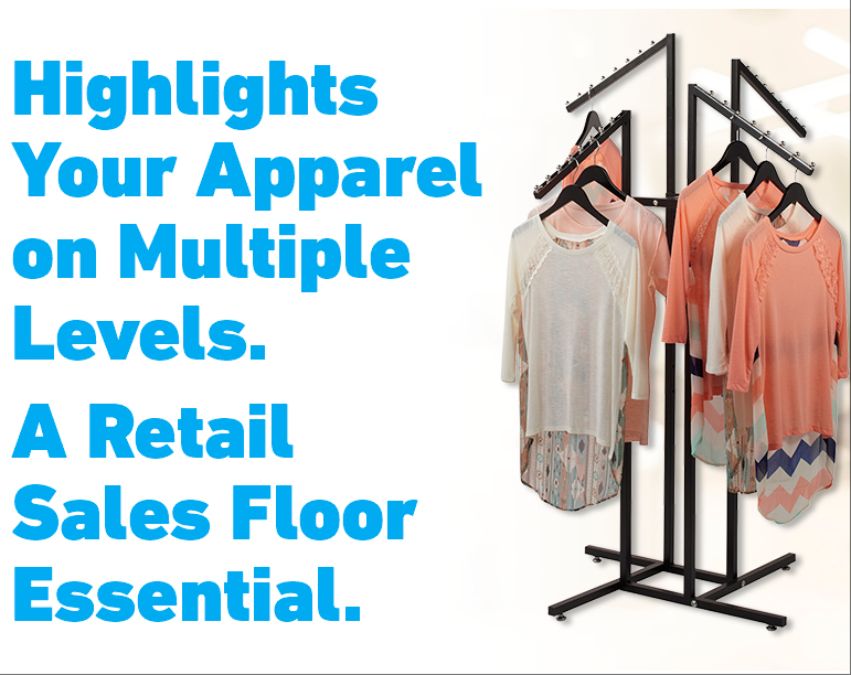 Black 4 Way Adjustable Clothing Rack with Slanted Arms - Retail Clothing Rack Display - Adjustable Height Arms from 48" to 72" Perfect for Clothing Stores