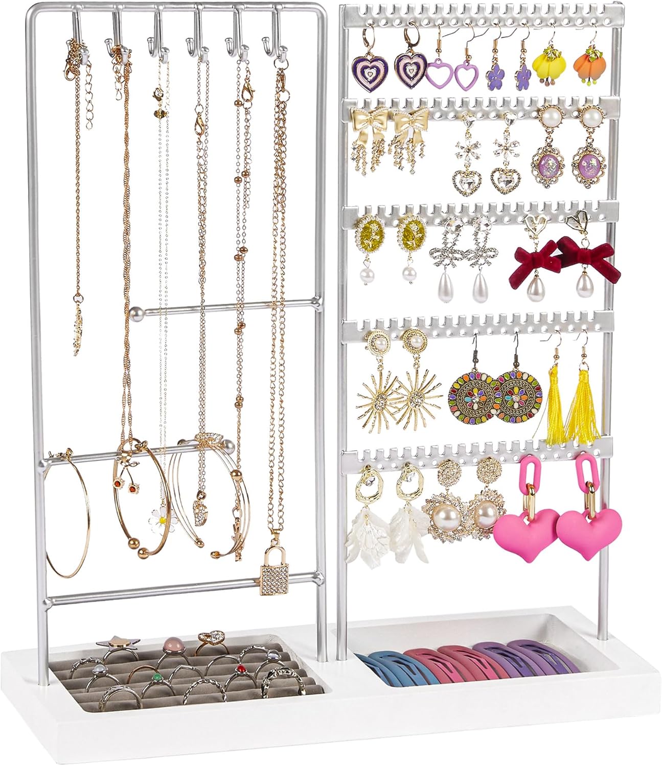 Jewelry Holder Organizer Stand Tree for Earring Necklace Ring Bracelets Display and Storage, with 90 Holes, 12 Hooks, All Black