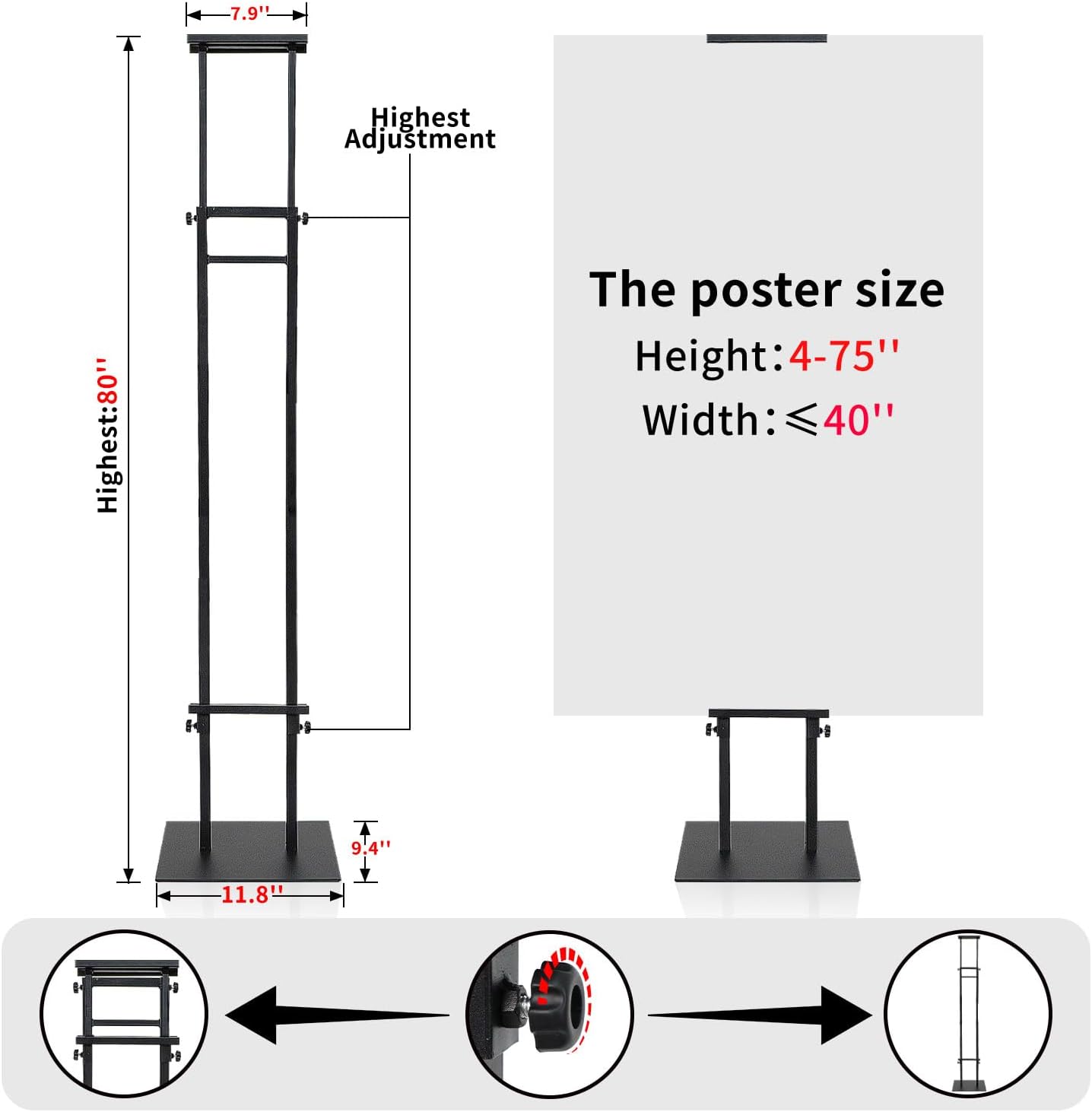 Poster Board Stand for Display, Adjustable Banner Stand, Height Up to 80 inch, Double-Sided Foam Board Stand for Business Advertising (1 Pack)