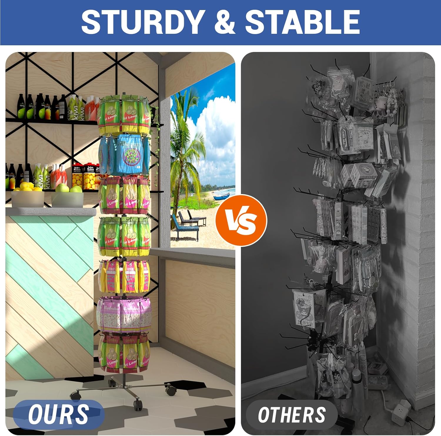 7 Layer Alloy Steel Retail Display Stand - 360 Rotating Spinning Display Stand for Jewelry, Key Chain, Store, Vendor Events, Cotton Candy