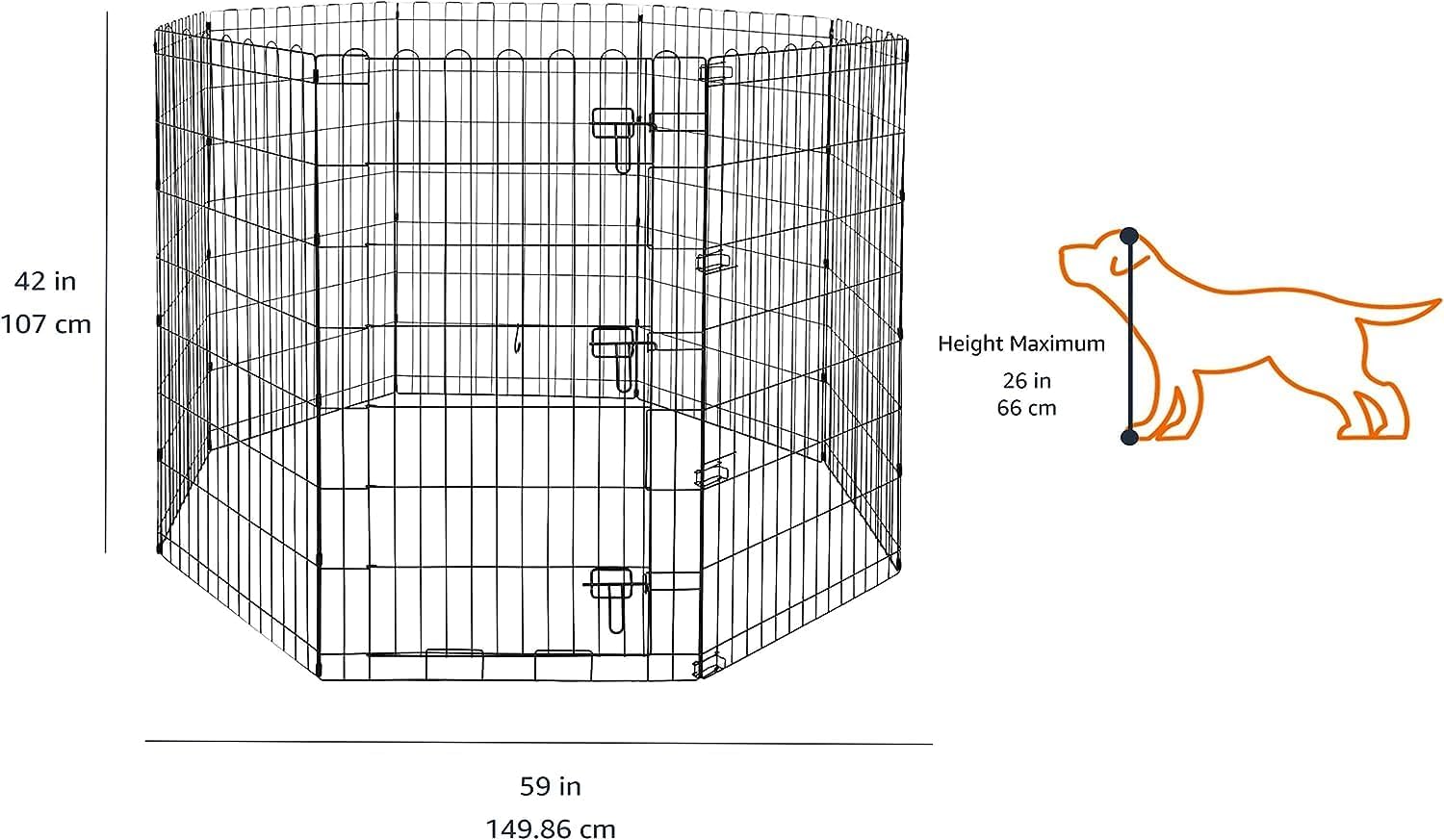 Foldable Octagonal Metal Exercise Dog Playpen - Indoor/Outdoor, No Door, Extra Small (8 Panels, 24 x 24), Easy to assemble, store, and customize, 24" - Puppy, Black