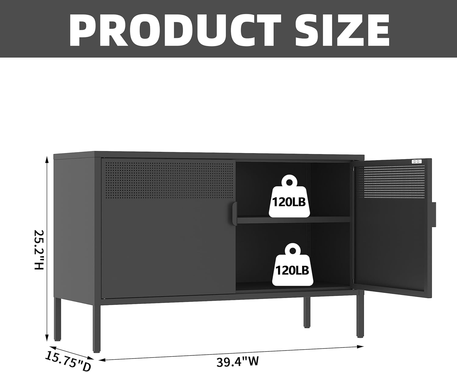 Metal Storage Cabinet,2 Door TV Stand, Metal Mesh Accent Cabinet,Magnetic Door Closure,Low Storage Cabinets with Doors and Shelf for Home,Office,Living Room