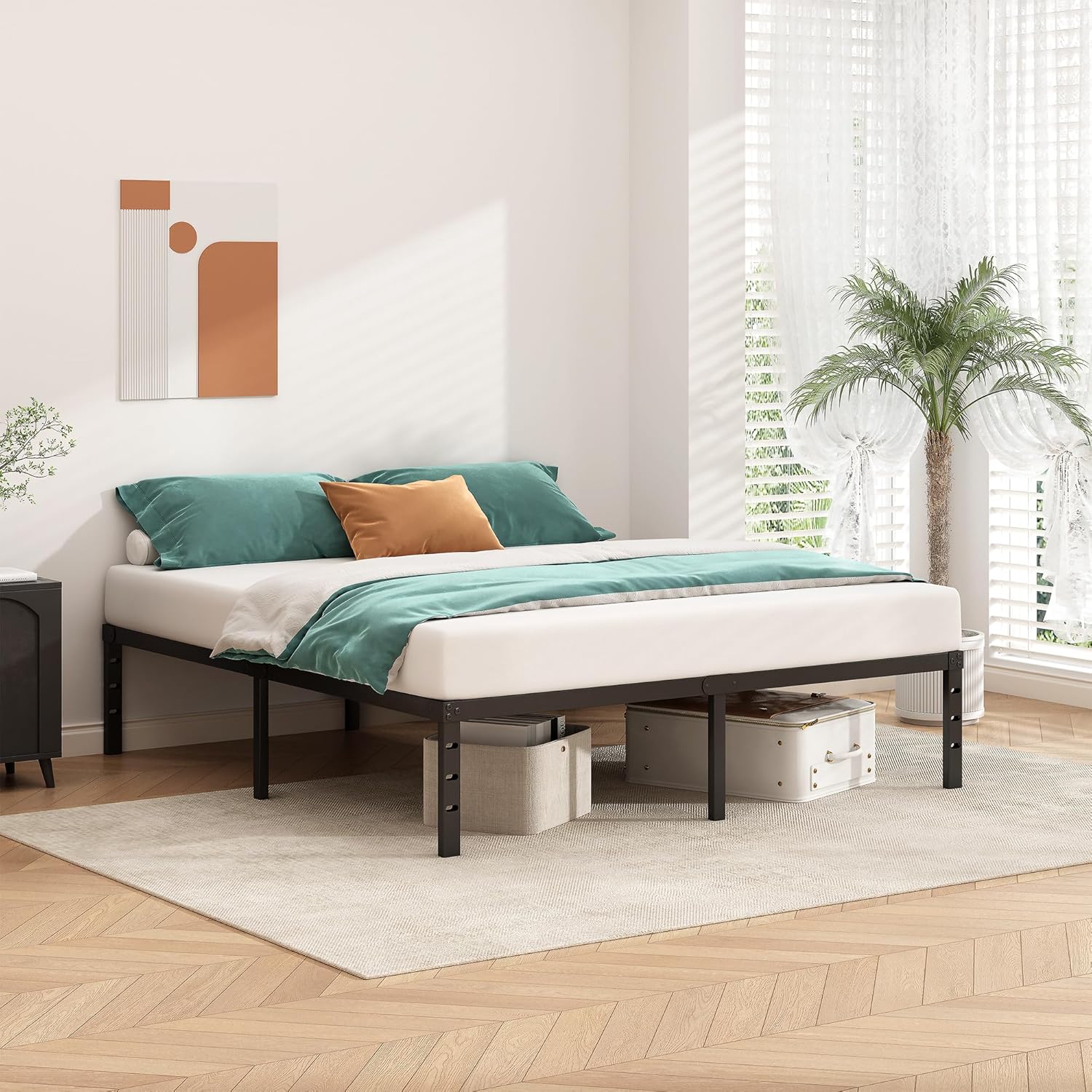 Metal Platform Bed Frame 16 Inch Tall,No Box Spring Needed,4 Size Bed with Heavy Duty Strong Support Slats,Easy to Assemble,Black