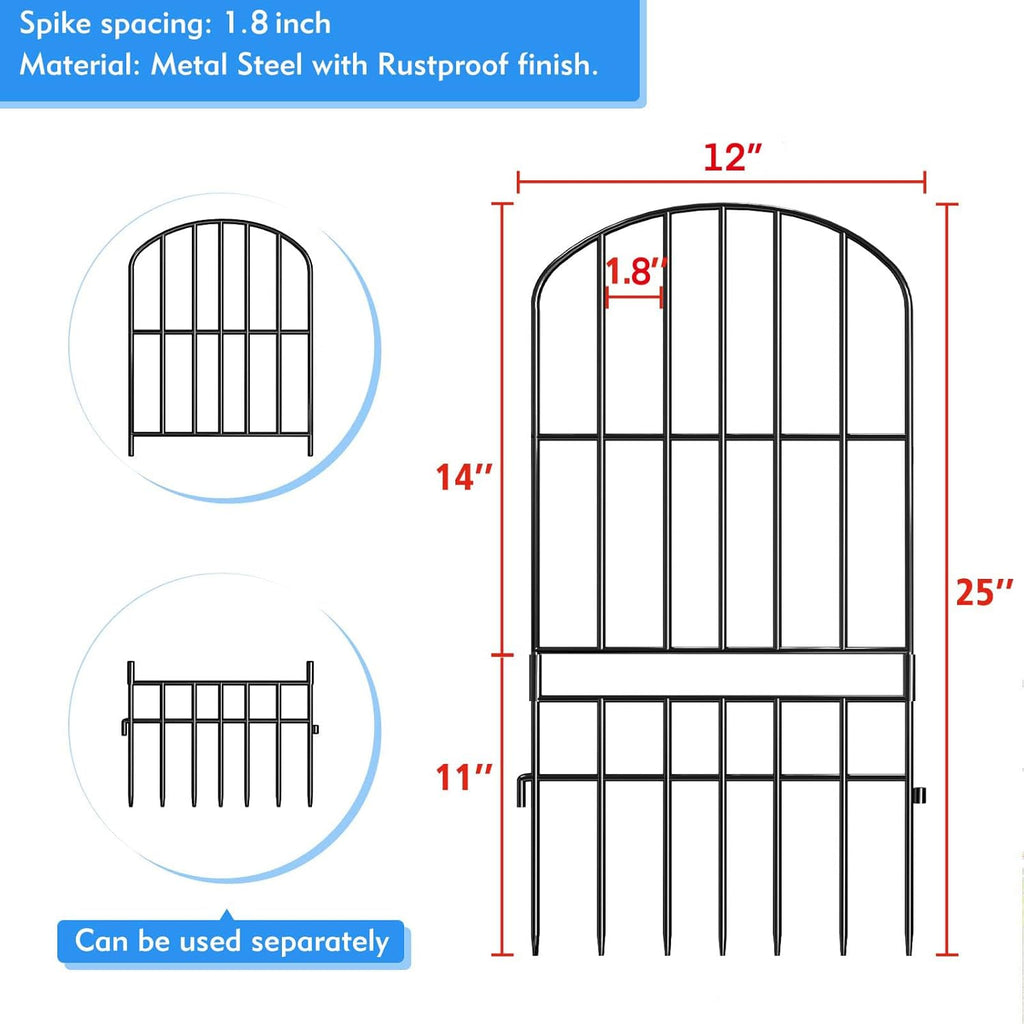 Animal Barrier Garden Fence,15 Pack Black 12''L x 25" H no dig Fence, Underground dig Protection for Dog Rabbits Rustproof Metal Wire Panel Border, 15 ft Ground Stakes for Outdoor Patio