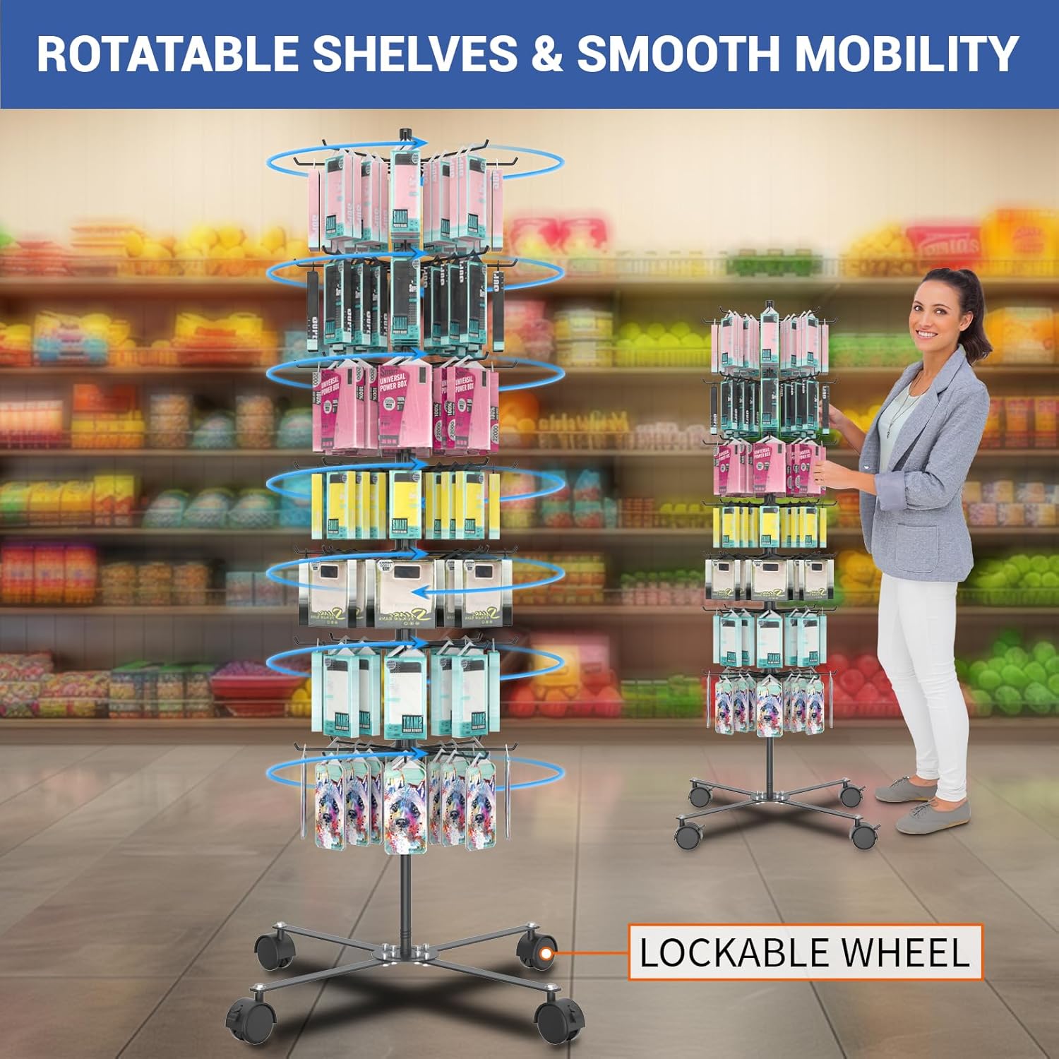 7 Layer Alloy Steel Retail Display Stand - 360 Rotating Spinning Display Stand for Jewelry, Key Chain, Store, Vendor Events, Cotton Candy