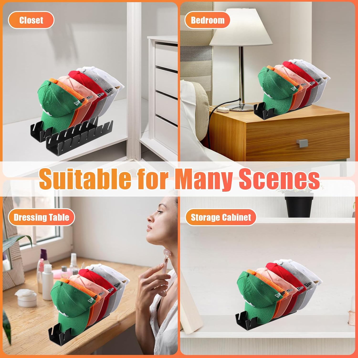 Hat Stand for Baseball Caps, 2 Pack No Install Acrylic Hat Organizer for 14 Baseball Caps Storage Organizer, Hat Racks Hat Holder Display and Organization for Closet, Bedroom, Dresser