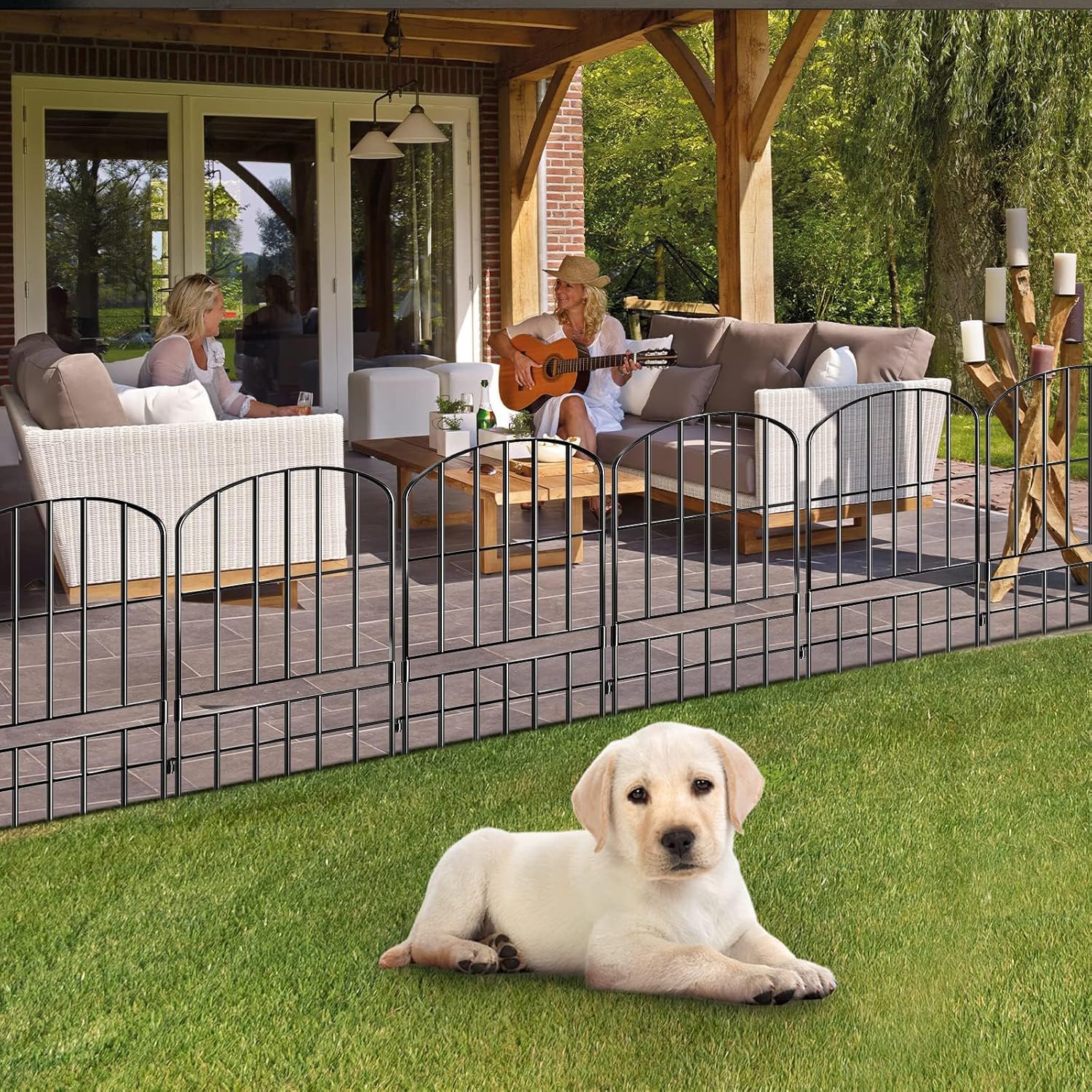 Animal Barrier Garden Fence,15 Pack Black 12''L x 25" H no dig Fence, Underground dig Protection for Dog Rabbits Rustproof Metal Wire Panel Border, 15 ft Ground Stakes for Outdoor Patio
