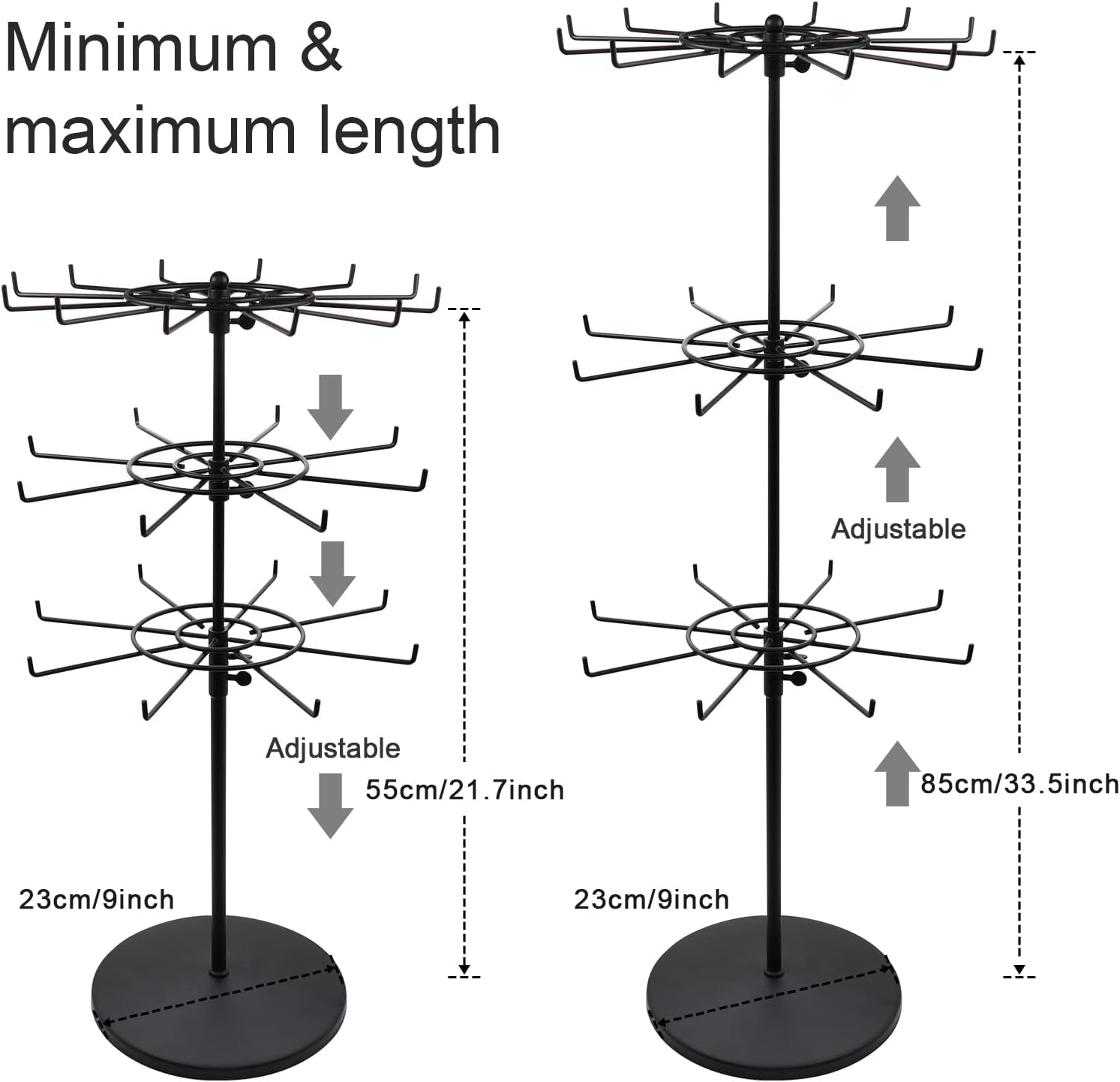 Heavy Duty Adjustable Three Tier Counter Top Spinner Display Stand, Black