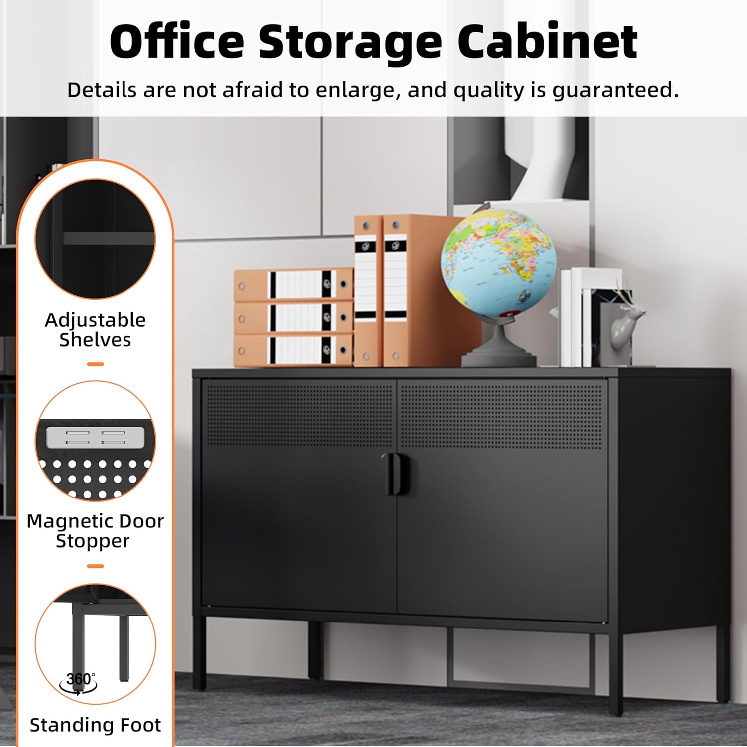 Metal Storage Cabinet,2 Door TV Stand, Metal Mesh Accent Cabinet,Magnetic Door Closure,Low Storage Cabinets with Doors and Shelf for Home,Office,Living Room