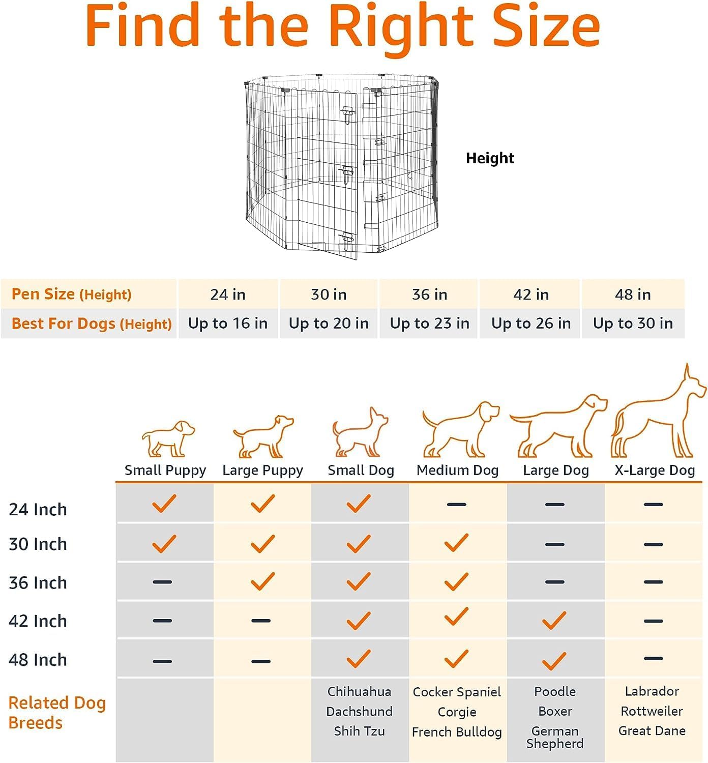 Foldable Octagonal Metal Exercise Dog Playpen - Indoor/Outdoor, No Door, Extra Small (8 Panels, 24 x 24), Easy to assemble, store, and customize, 24" - Puppy, Black