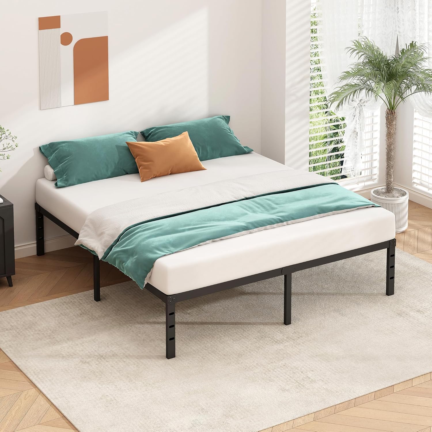 Metal Platform Bed Frame 16 Inch Tall,No Box Spring Needed,4 Size Bed with Heavy Duty Strong Support Slats,Easy to Assemble,Black