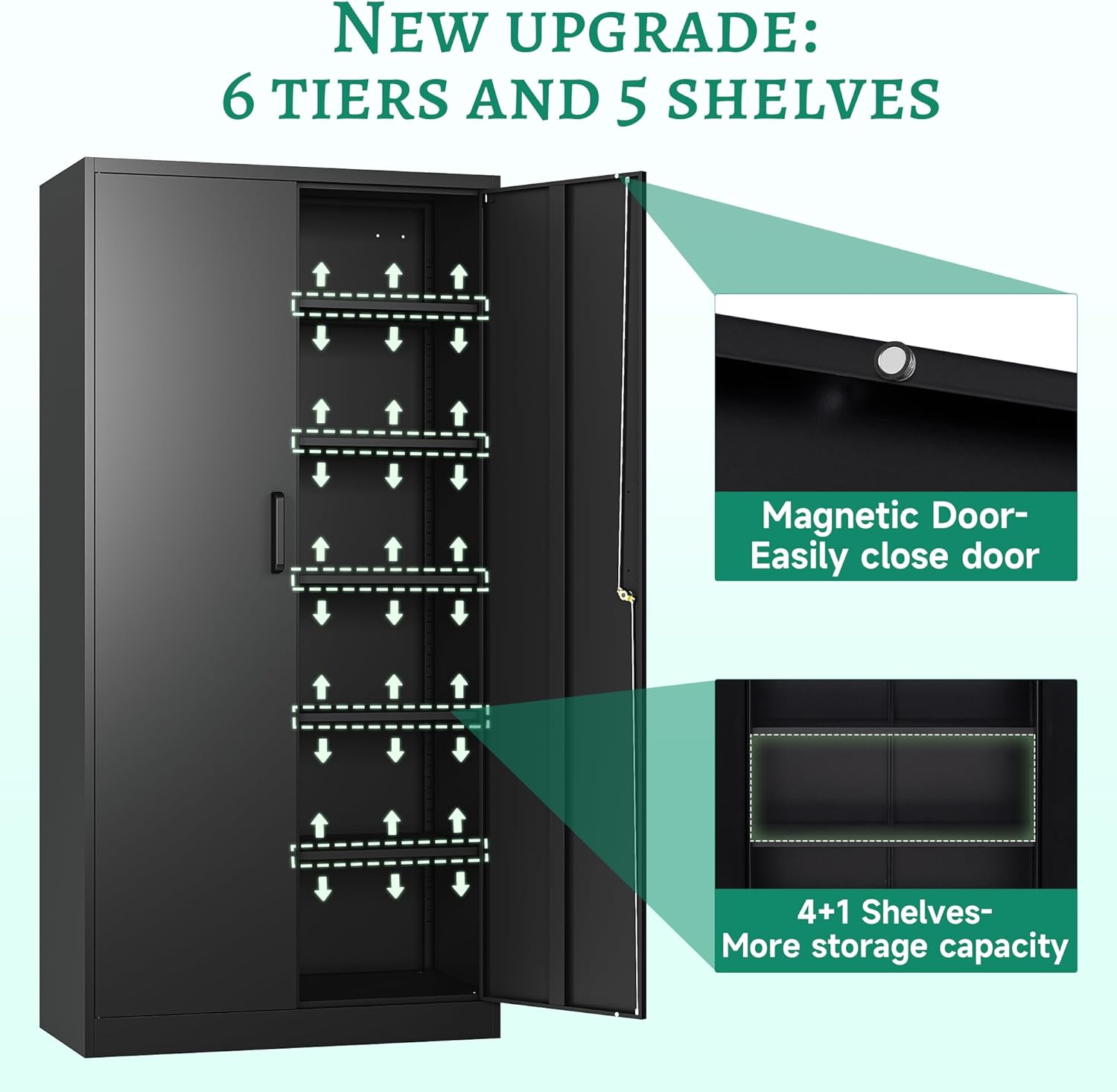 Metal Storage Cabinets with Lock Doors,Tall Locker Organizer Steel Garage Cabinets, 5 Adjustable Layers Shelves for Home, Office, Warehouse,Tool,Industrial