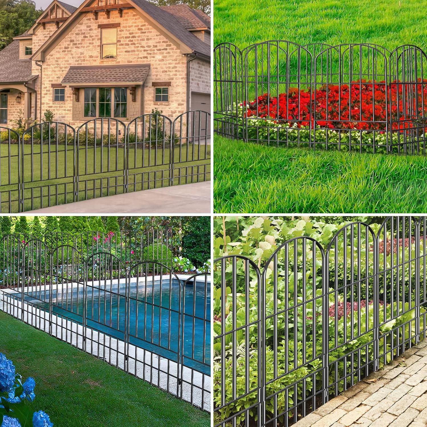 Animal Barrier Garden Fence,15 Pack Black 12''L x 25" H no dig Fence, Underground dig Protection for Dog Rabbits Rustproof Metal Wire Panel Border, 15 ft Ground Stakes for Outdoor Patio