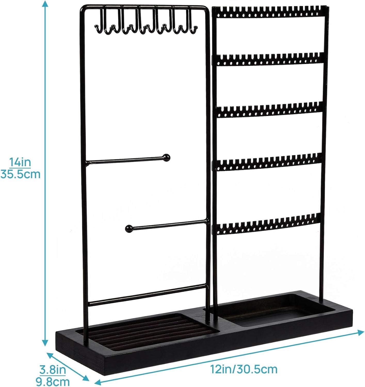 Jewelry Holder Organizer Stand Tree for Earring Necklace Ring Bracelets Display and Storage, with 90 Holes, 12 Hooks, All Black