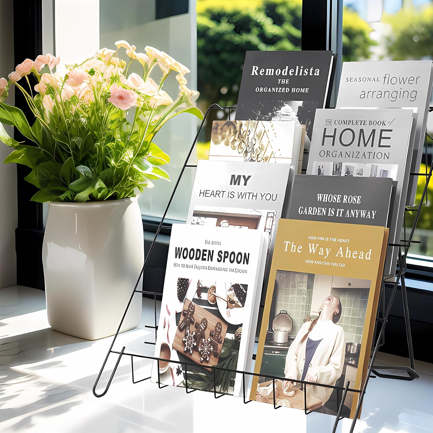 Wire Magazine Rack with 4 Open Tiers Book Signing Rack Tabletop Display Stand Holds Both Magazines and Brochures Display Rack Wire