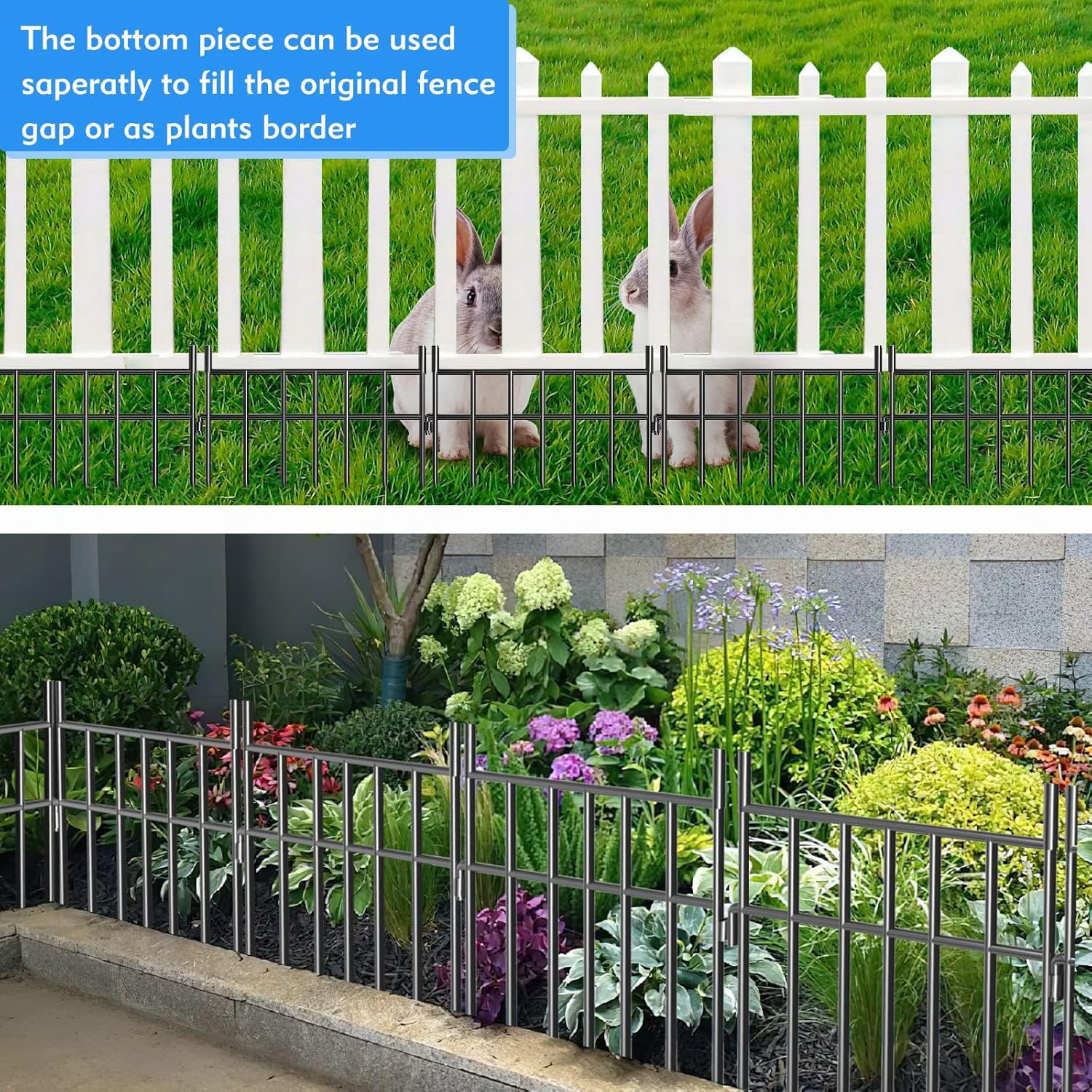 Animal Barrier Garden Fence,15 Pack Black 12''L x 25" H no dig Fence, Underground dig Protection for Dog Rabbits Rustproof Metal Wire Panel Border, 15 ft Ground Stakes for Outdoor Patio