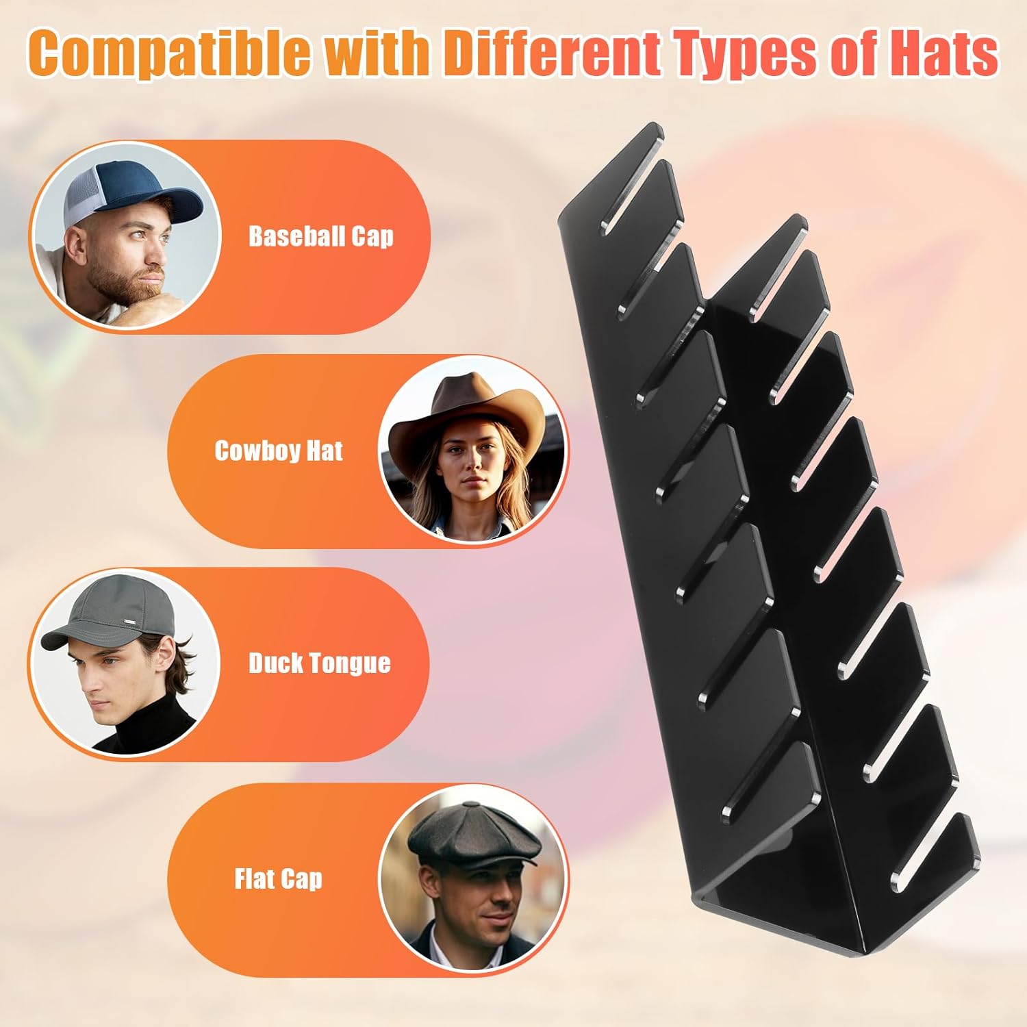 Hat Stand for Baseball Caps, 2 Pack No Install Acrylic Hat Organizer for 14 Baseball Caps Storage Organizer, Hat Racks Hat Holder Display and Organization for Closet, Bedroom, Dresser
