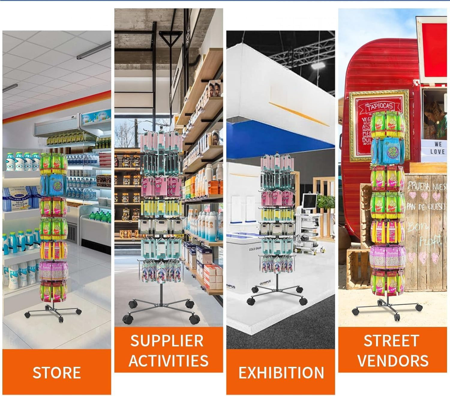 7 Layer Alloy Steel Retail Display Stand - 360 Rotating Spinning Display Stand for Jewelry, Key Chain, Store, Vendor Events, Cotton Candy