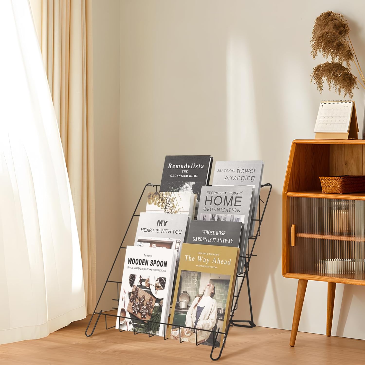 Wire Magazine Rack with 4 Open Tiers Book Signing Rack Tabletop Display Stand Holds Both Magazines and Brochures Display Rack Wire