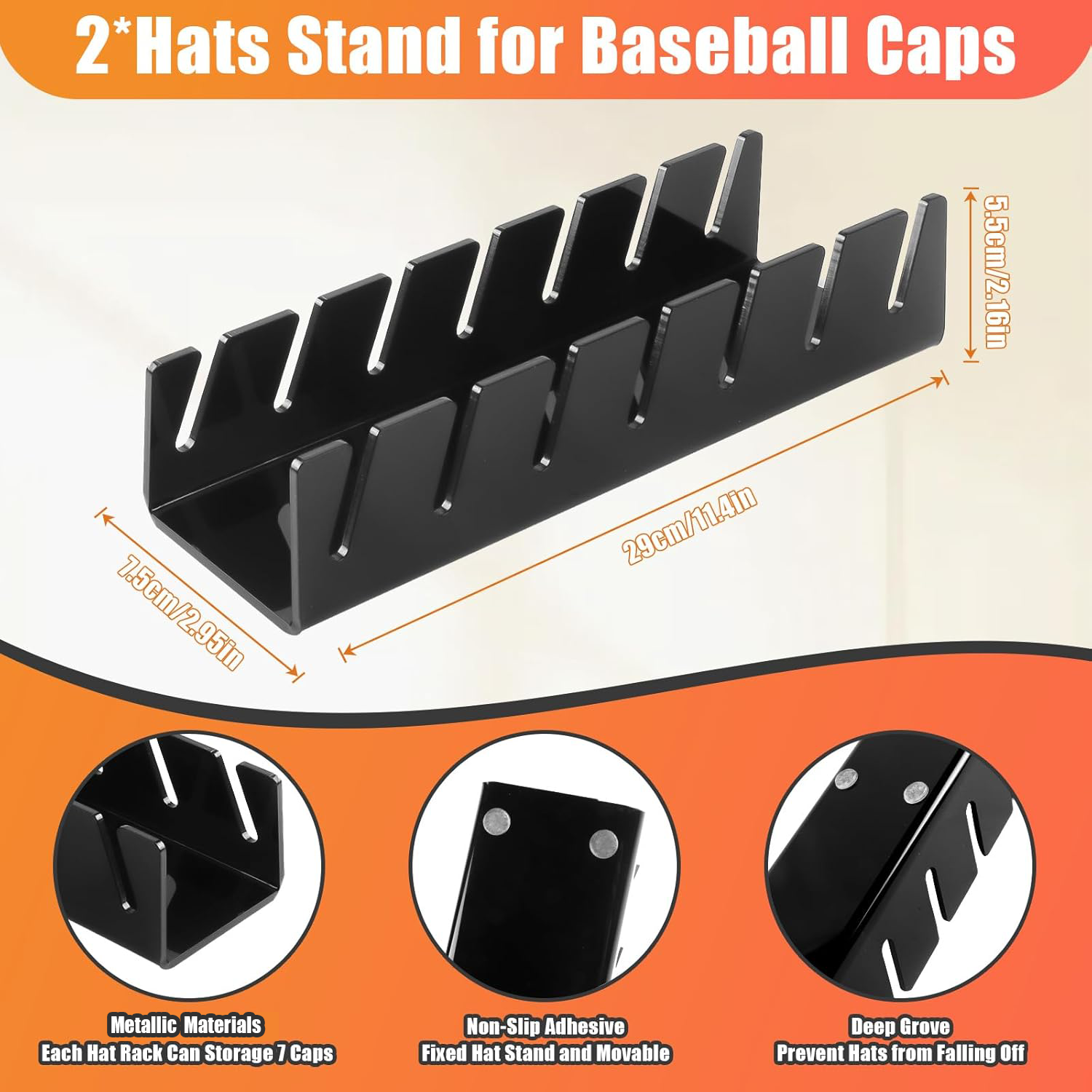 Hat Stand for Baseball Caps, 2 Pack No Install Acrylic Hat Organizer for 14 Baseball Caps Storage Organizer, Hat Racks Hat Holder Display and Organization for Closet, Bedroom, Dresser
