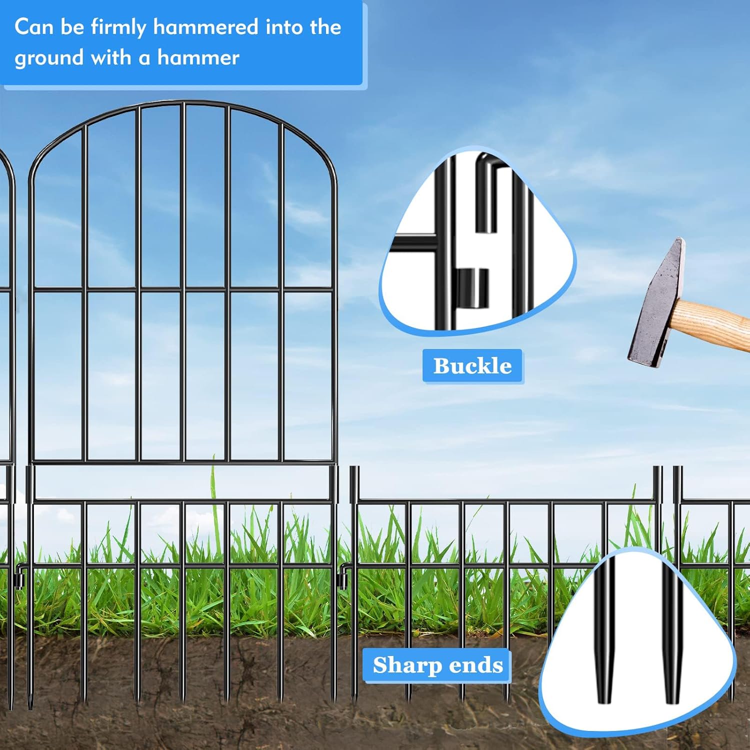Animal Barrier Garden Fence,15 Pack Black 12''L x 25" H no dig Fence, Underground dig Protection for Dog Rabbits Rustproof Metal Wire Panel Border, 15 ft Ground Stakes for Outdoor Patio