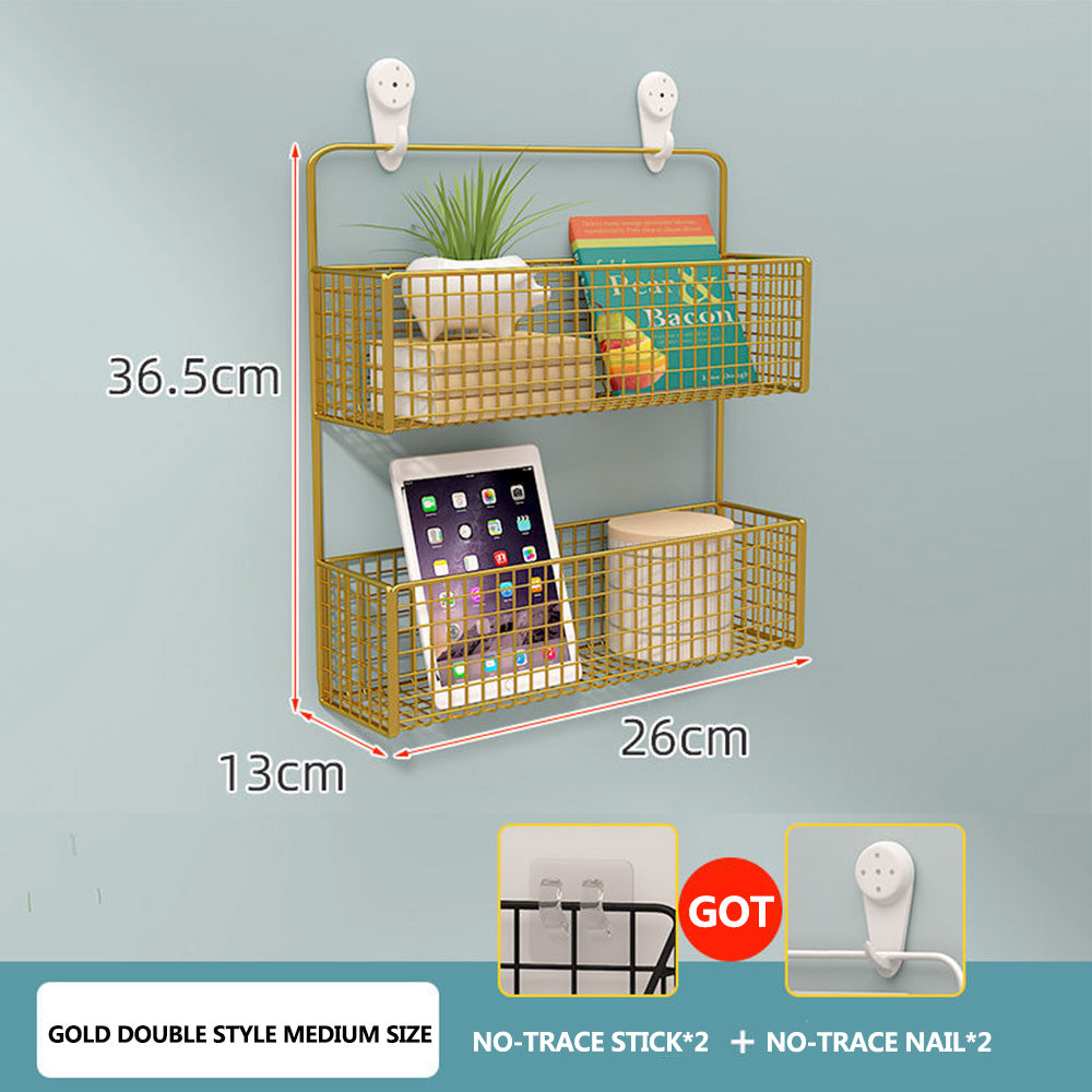 Punch-free bathroom wall rack toilet wall metal basket toilet gargle shelf wall hanging rack