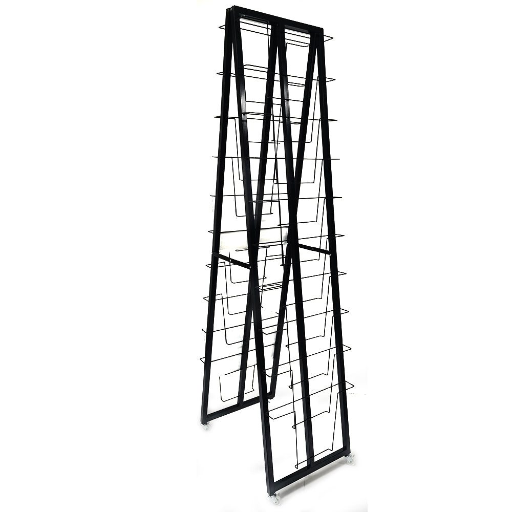 Multi tiers double sides floor stand newspaper shelf magazine books display rack