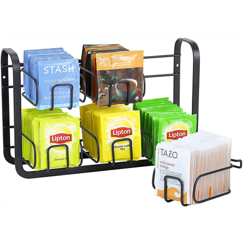High Capacity 120 Tea Bags Organizer Storage and Display Rack for Cabinet and Counter Wall Mount A