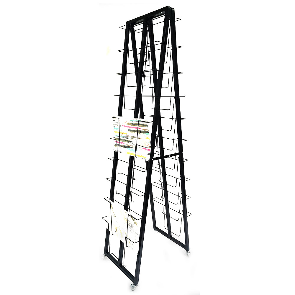 Multi tiers double sides floor stand newspaper shelf magazine books display rack