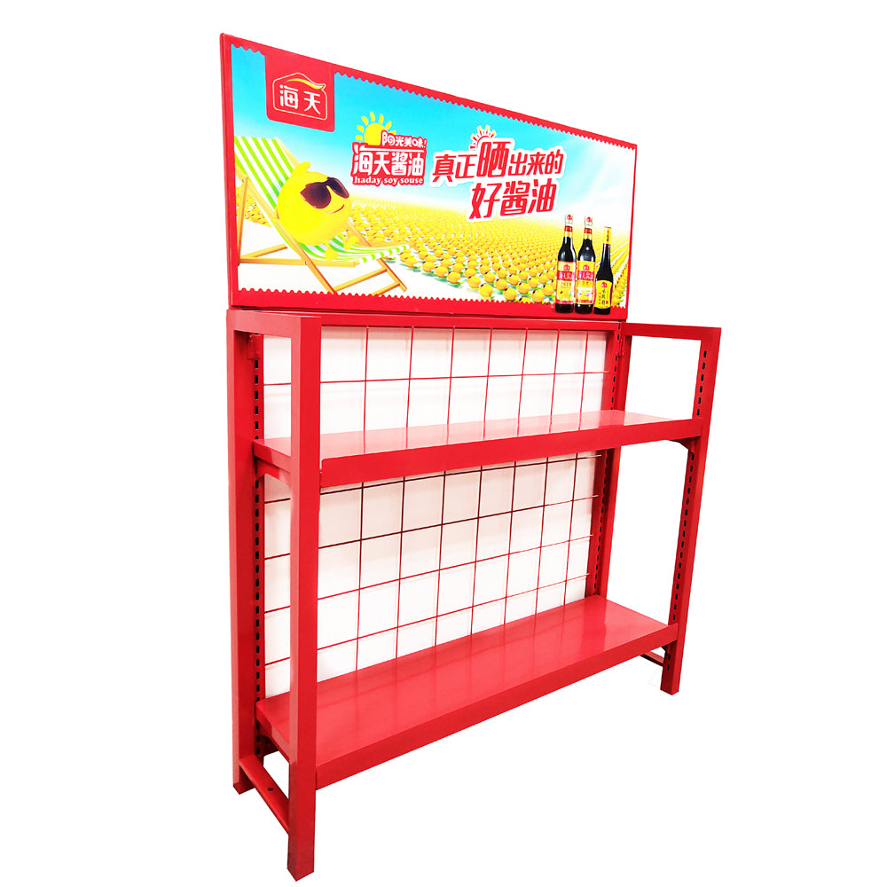 Soy sauce metal display rack red beverage display stand for shopping mall