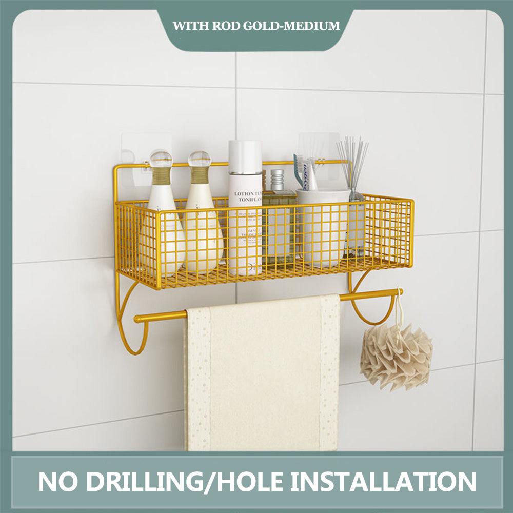 Punch-free bathroom wall rack toilet wall metal basket toilet gargle shelf wall hanging rack