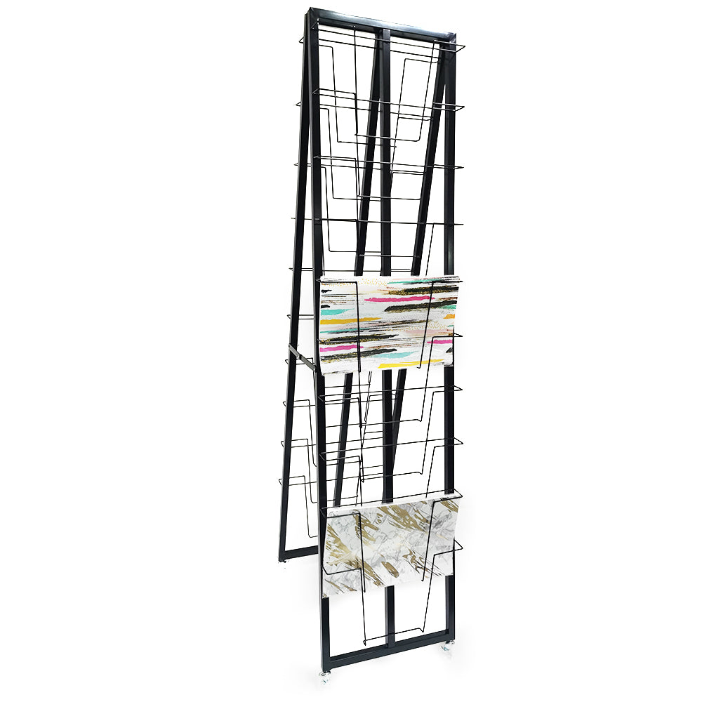 Multi tiers double sides floor stand newspaper shelf magazine books display rack