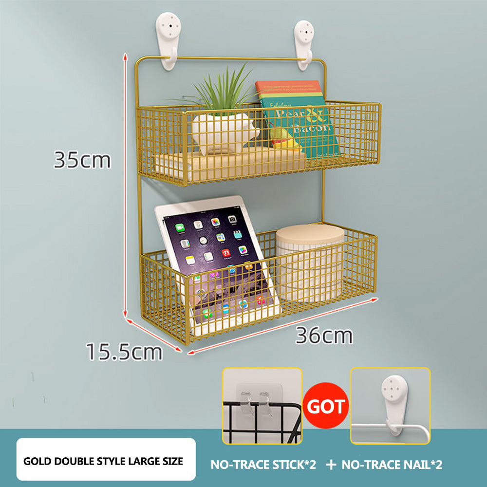 Punch-free bathroom wall rack toilet wall metal basket toilet gargle shelf wall hanging rack
