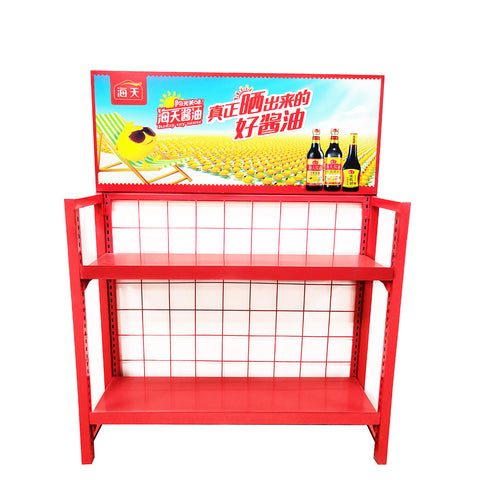 Soy sauce metal display rack red beverage display stand for shopping mall