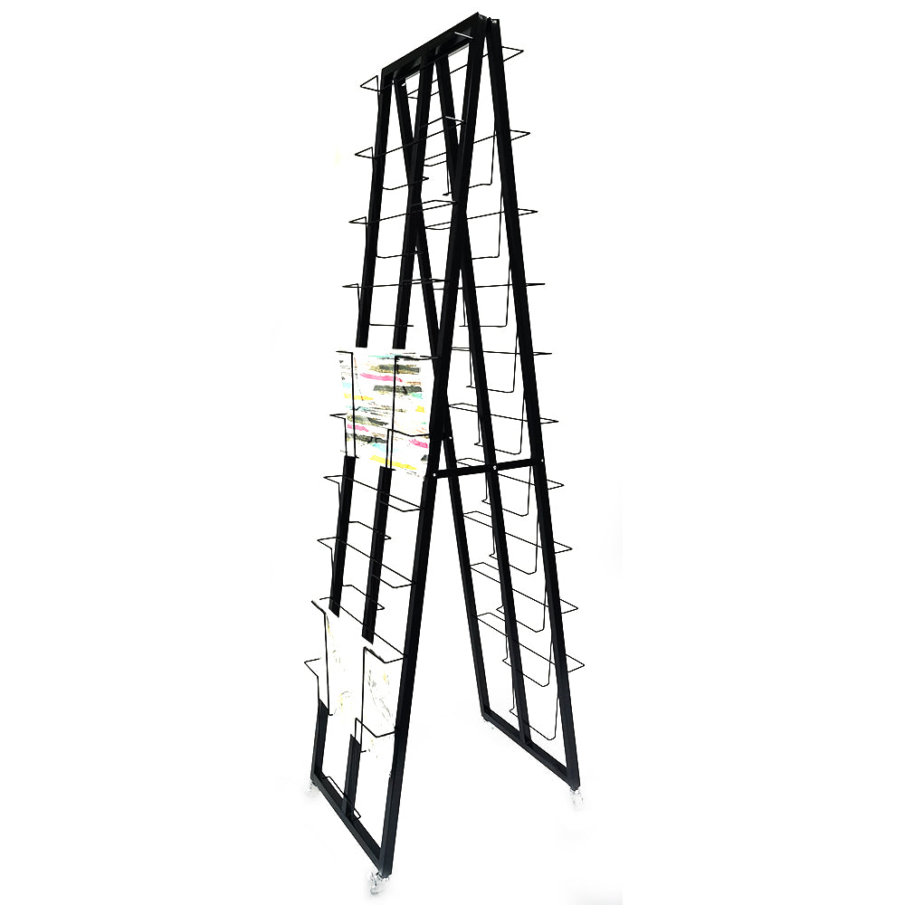 Multi tiers double sides floor stand newspaper shelf magazine books display rack