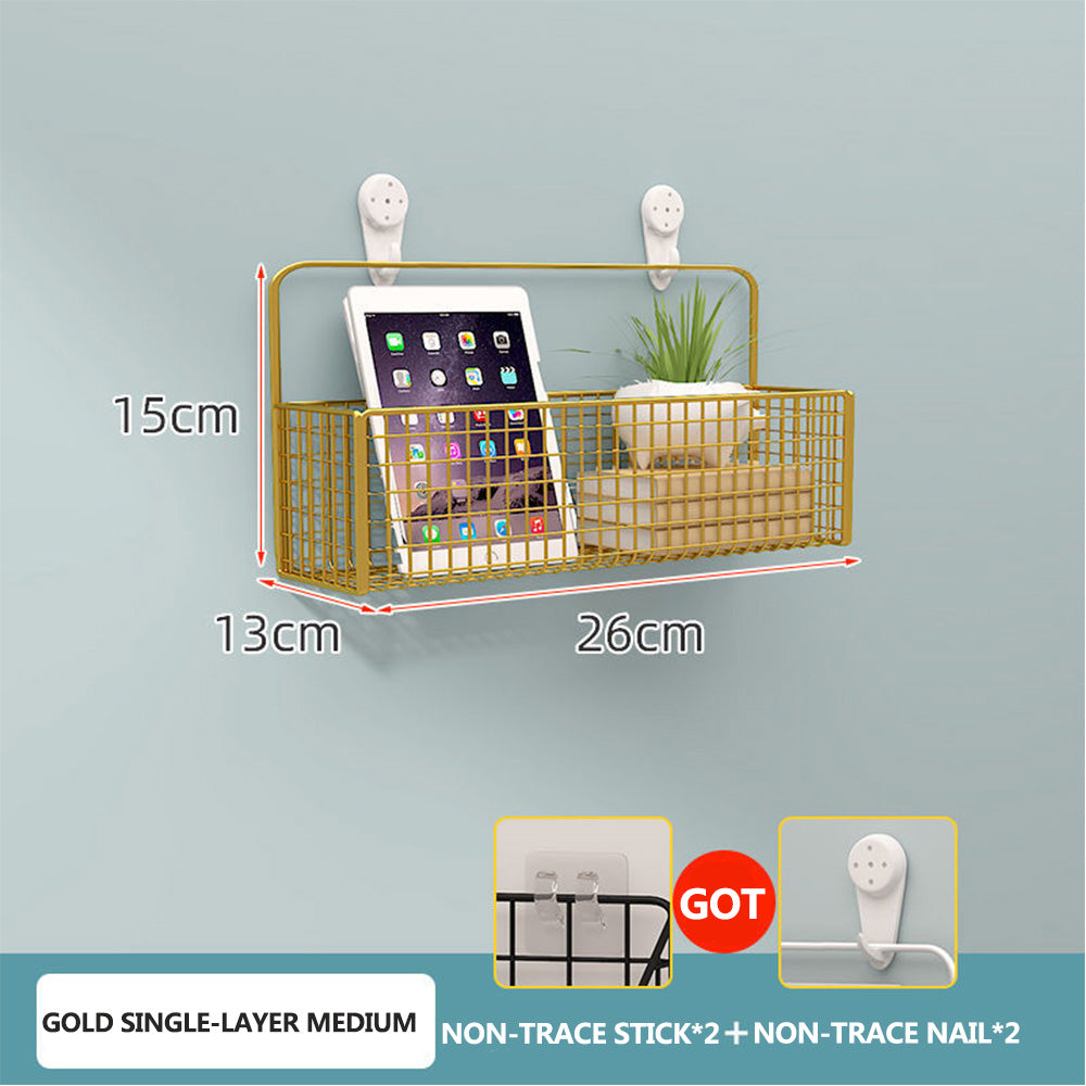 Punch-free bathroom wall rack toilet wall metal basket toilet gargle shelf wall hanging rack